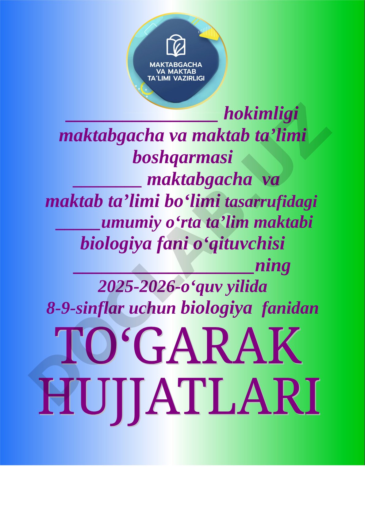 2025-2026-o‘quv yilida 8-9-sinflar uchun biologiya to‘garagi faoliyati