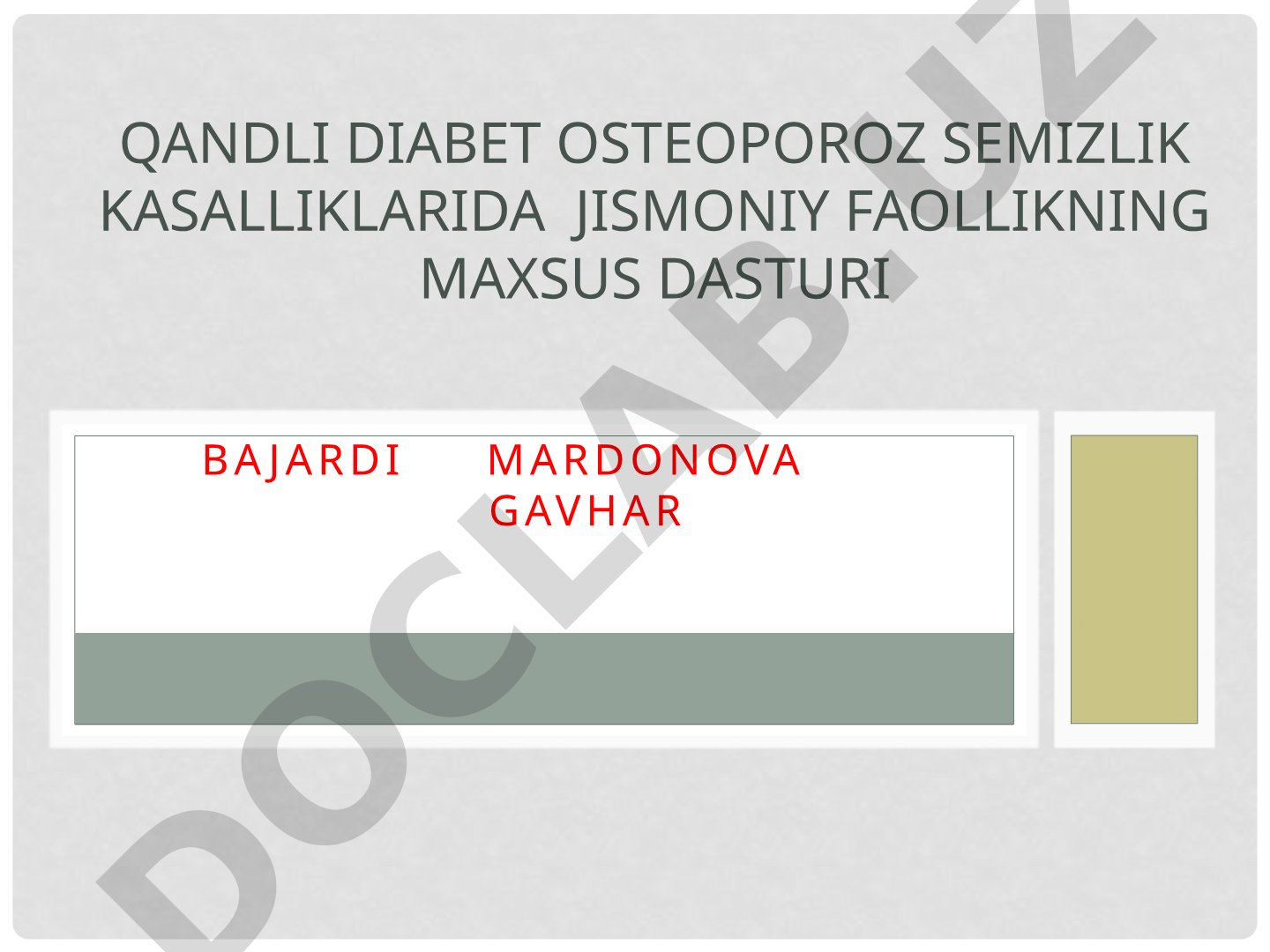 Qandli diabet osteoporoz semizlik kasalliklarida jismoniy faollikning maxsus dasturi