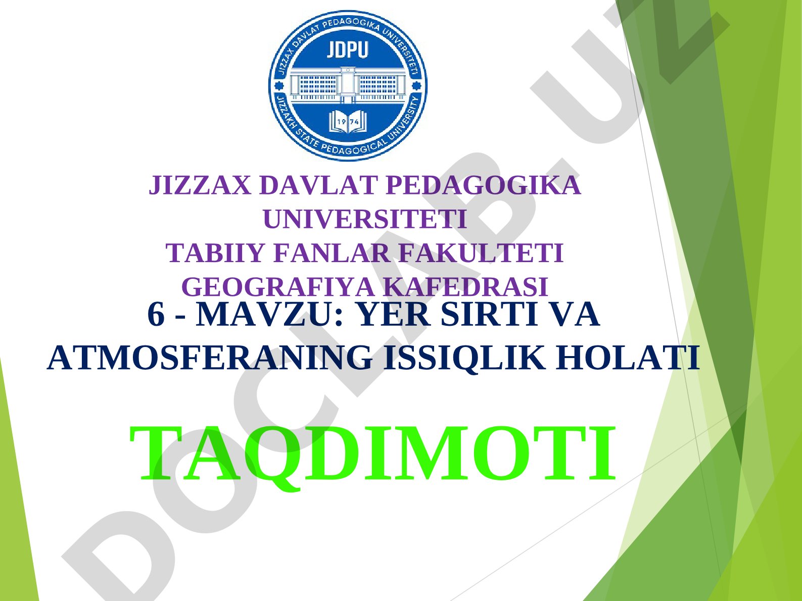 YER SIRTI VA ATMOSFERANING ISSIQLIK HOLATI