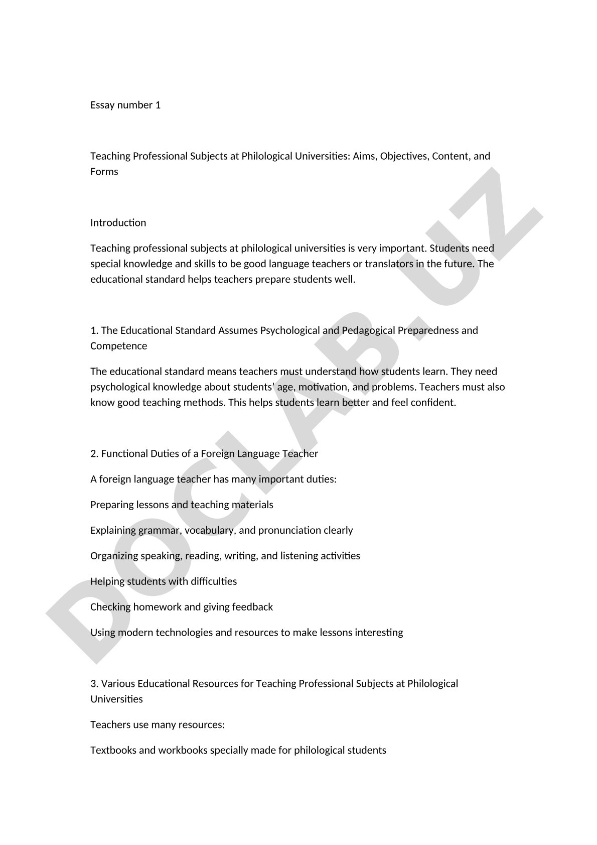 Teaching Professional Subjects at Philological Universities