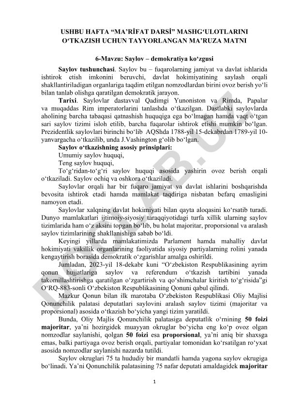 Saylov – demokratiya ko‘zgusi