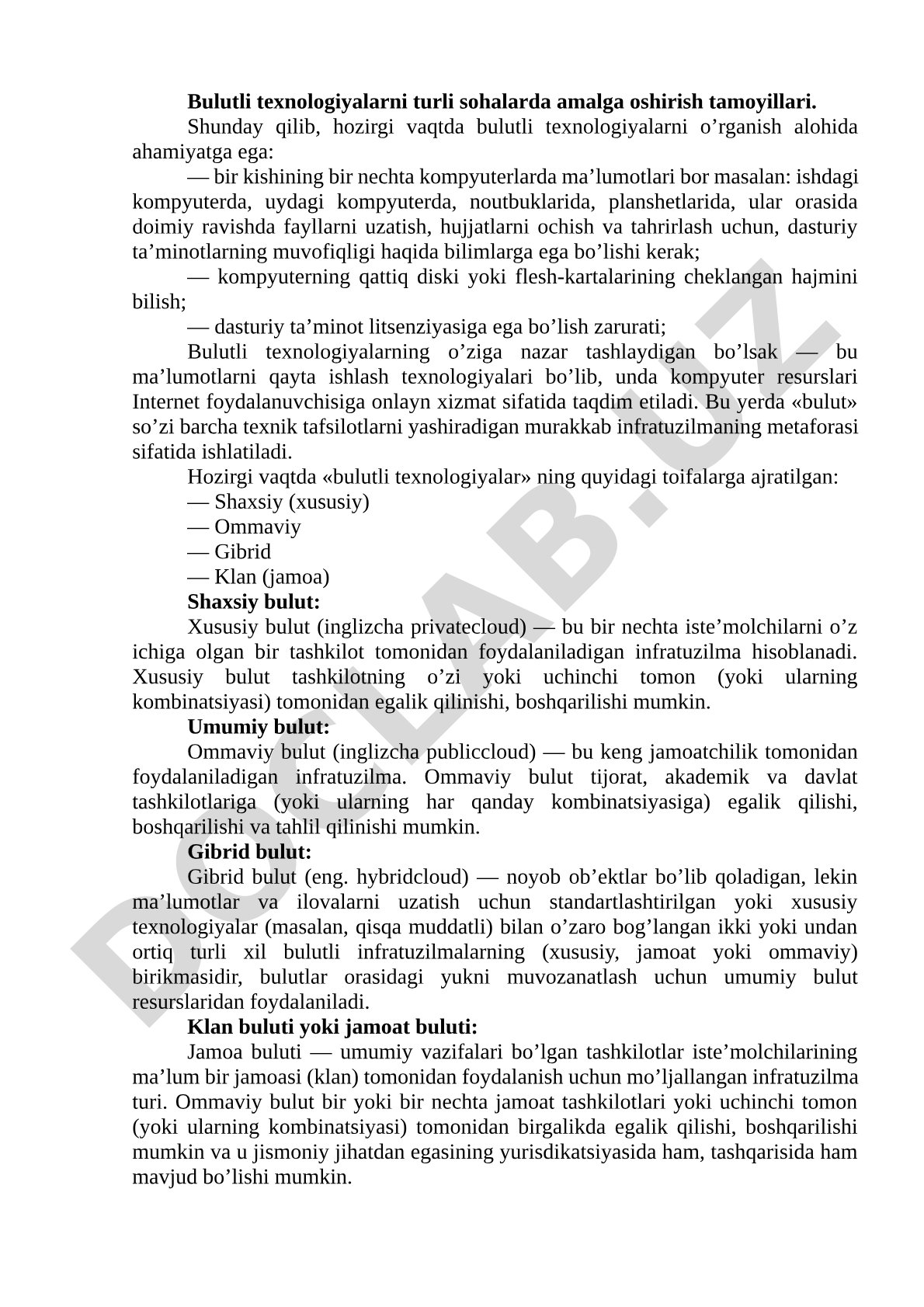 Bulutli texnologiyalarni turli sohalarda amalga oshirish tamoyillari