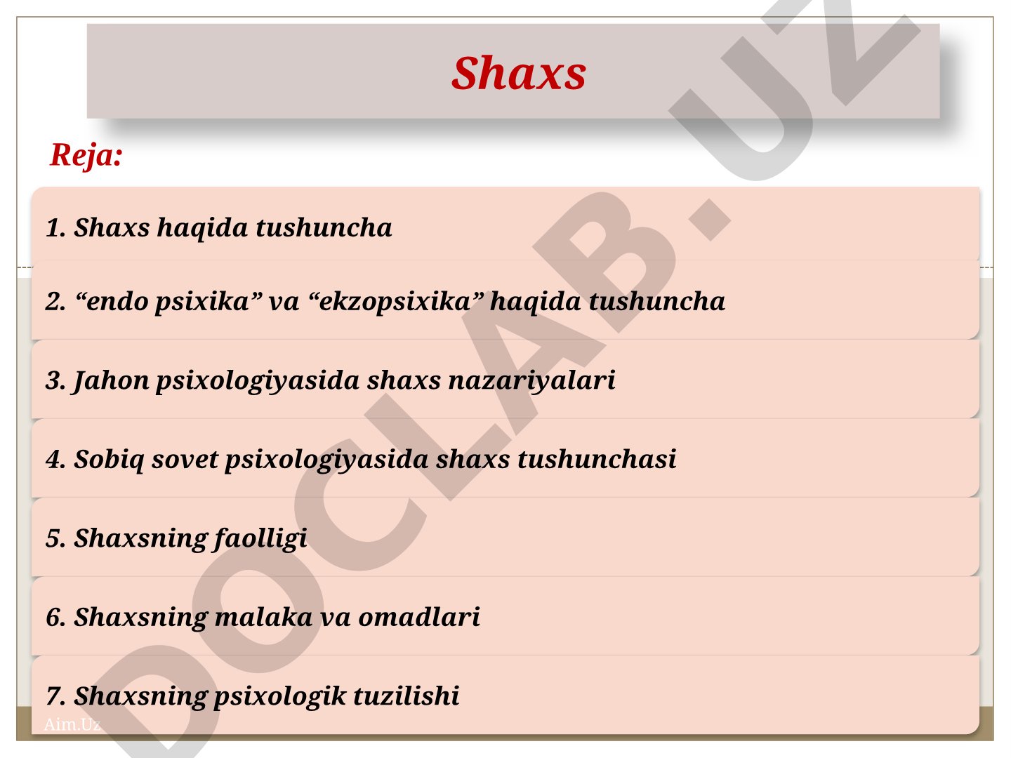 Shaxs tushunchasi va psixologik nazariyalar