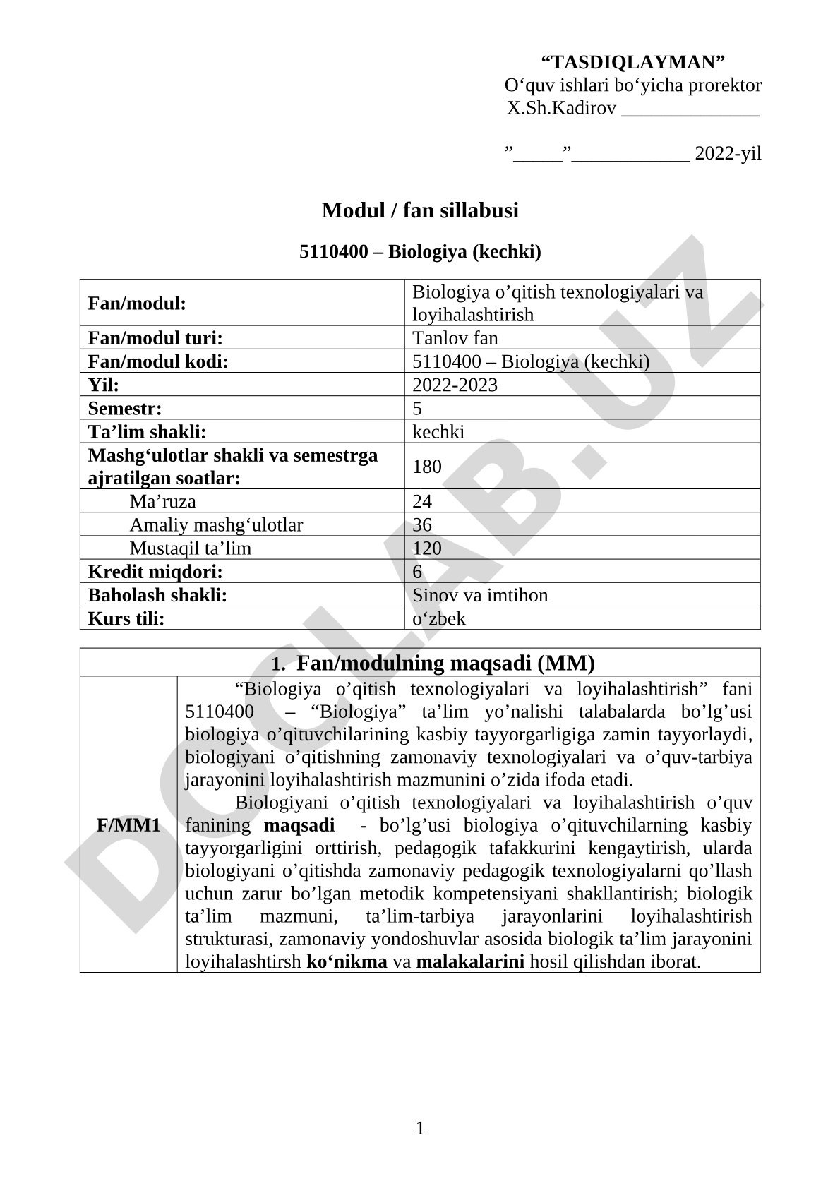 Biologiya o’qitish texnologiyalari va loyihalashtirish