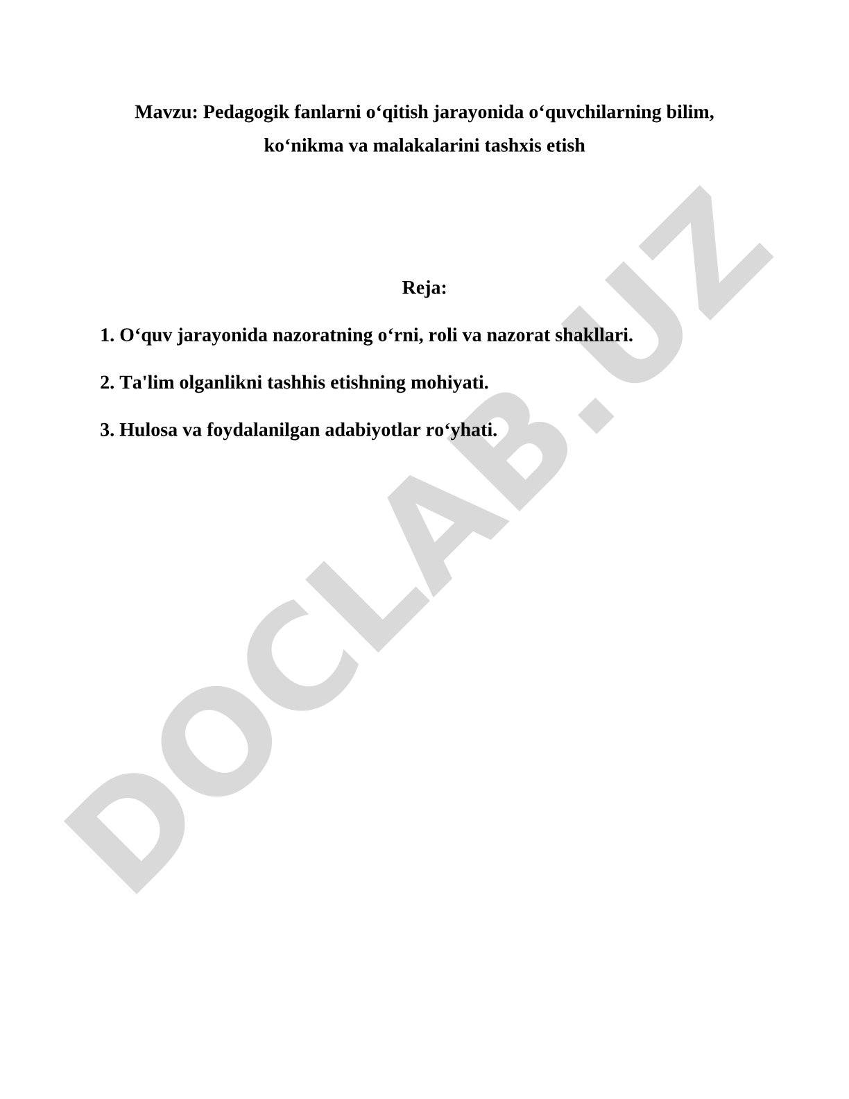 Pedagogik fanlarni o‘qitish jarayonida o‘quvchilarning bilim, ko‘nikma va malakalarini tashxis etish