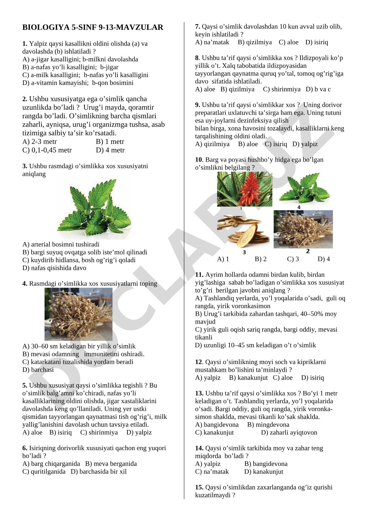Biologiya 5-sinf 9-13-mavzular