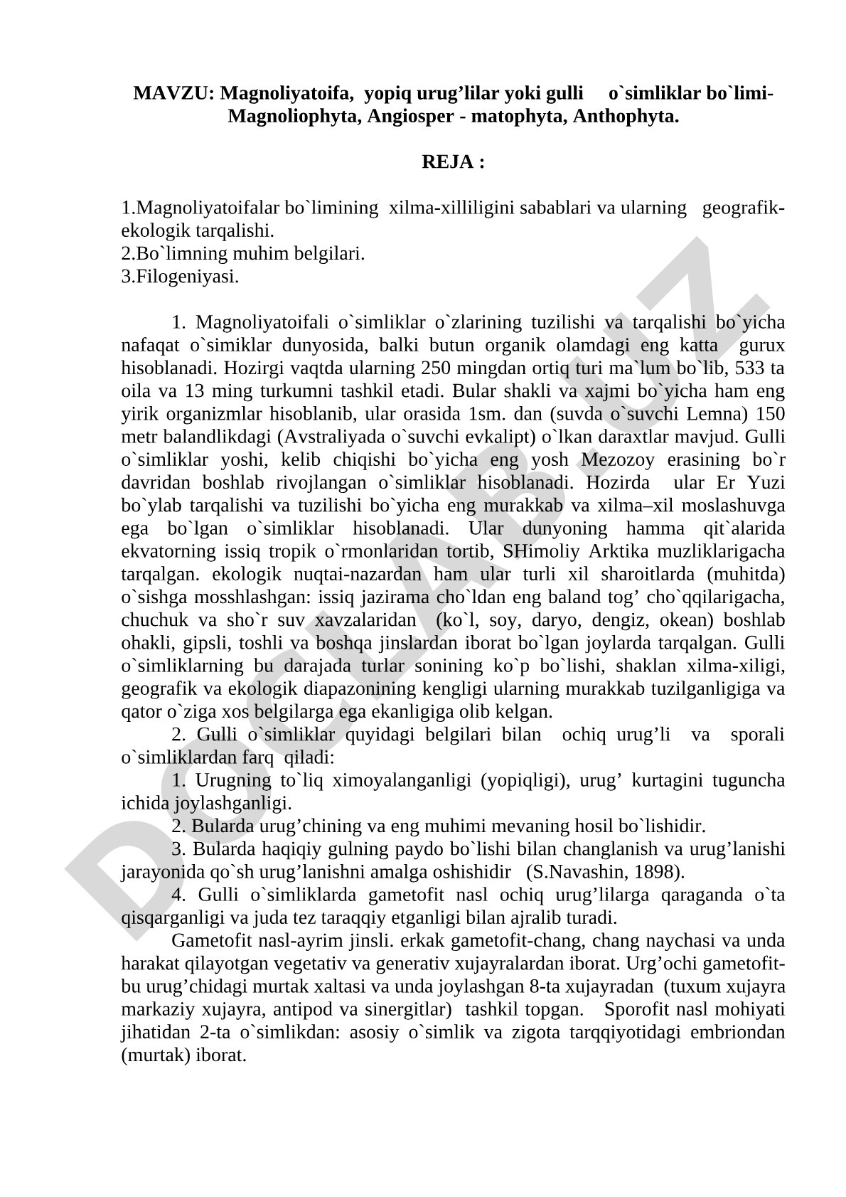 Magnoliyatoifa (gulli o'simliklar) bo'limi