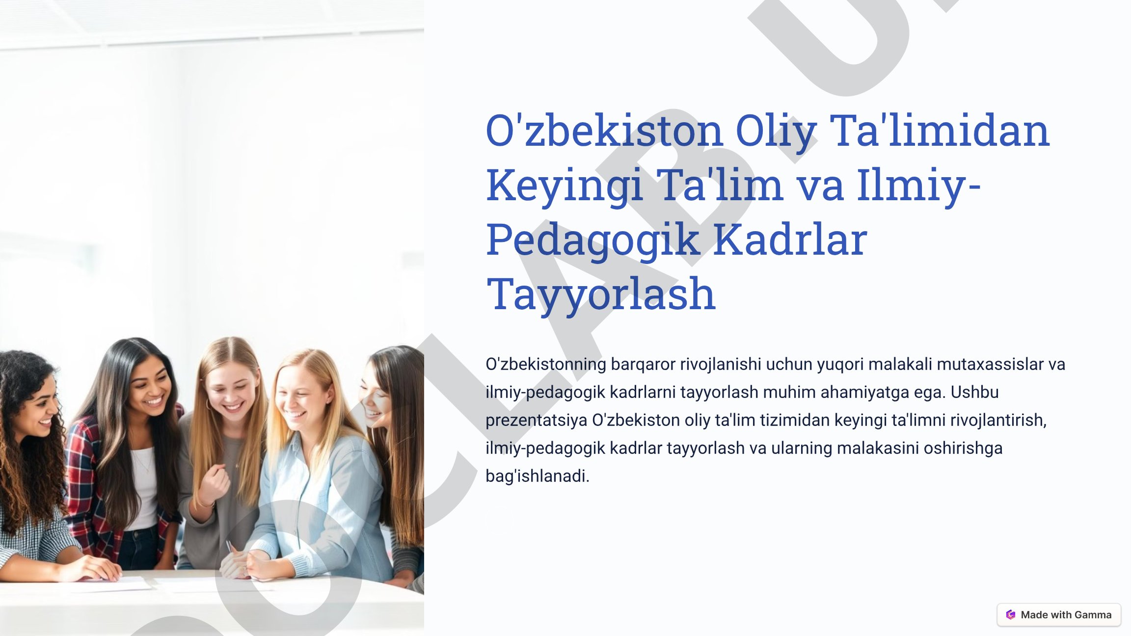 O'zbekiston oliy ta'limidan keyingi ta'lim va ilmiy-pedagogik kadrlar tayyorlash