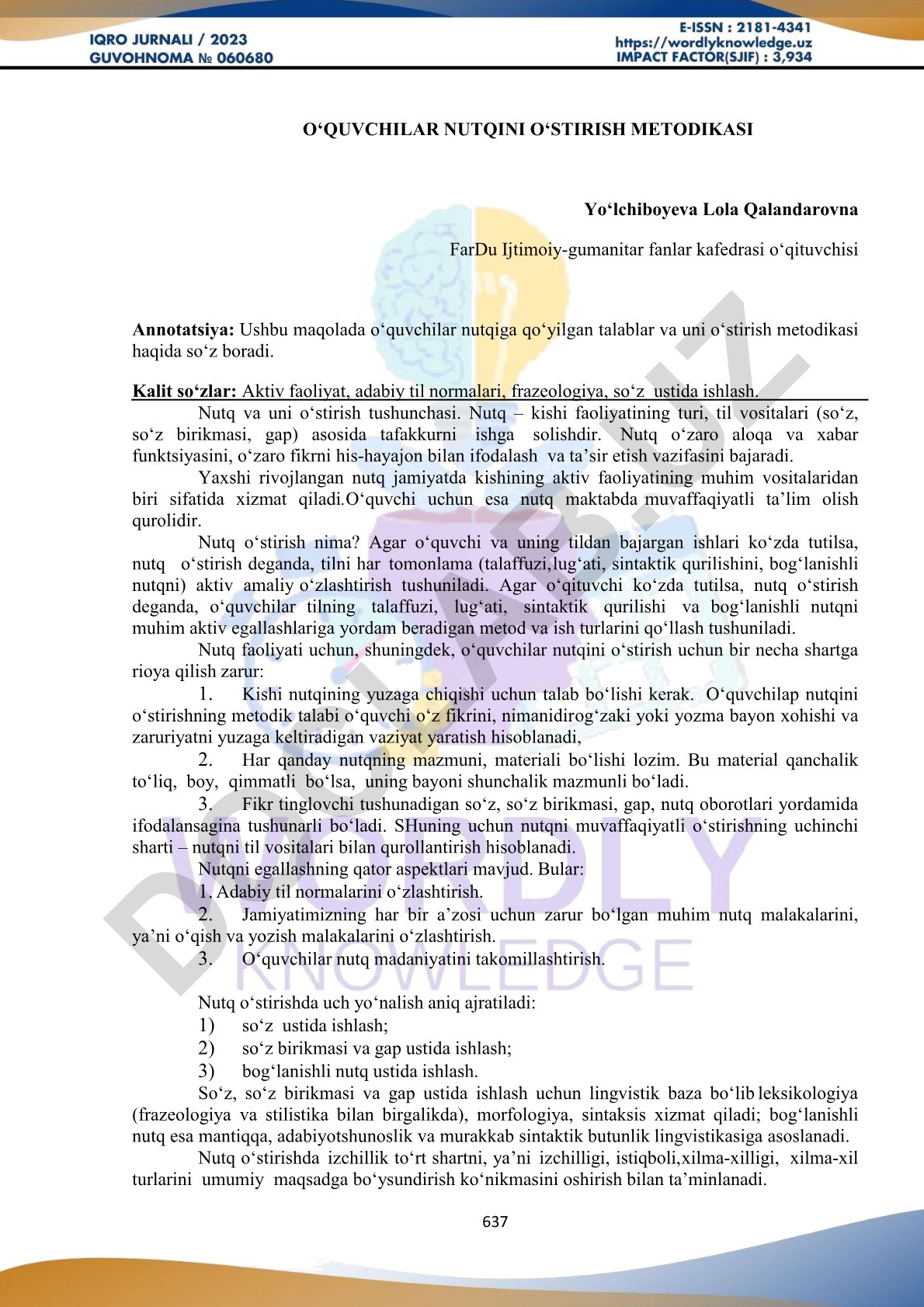 O‘quvchilar nutqini o‘stirish metodikasi