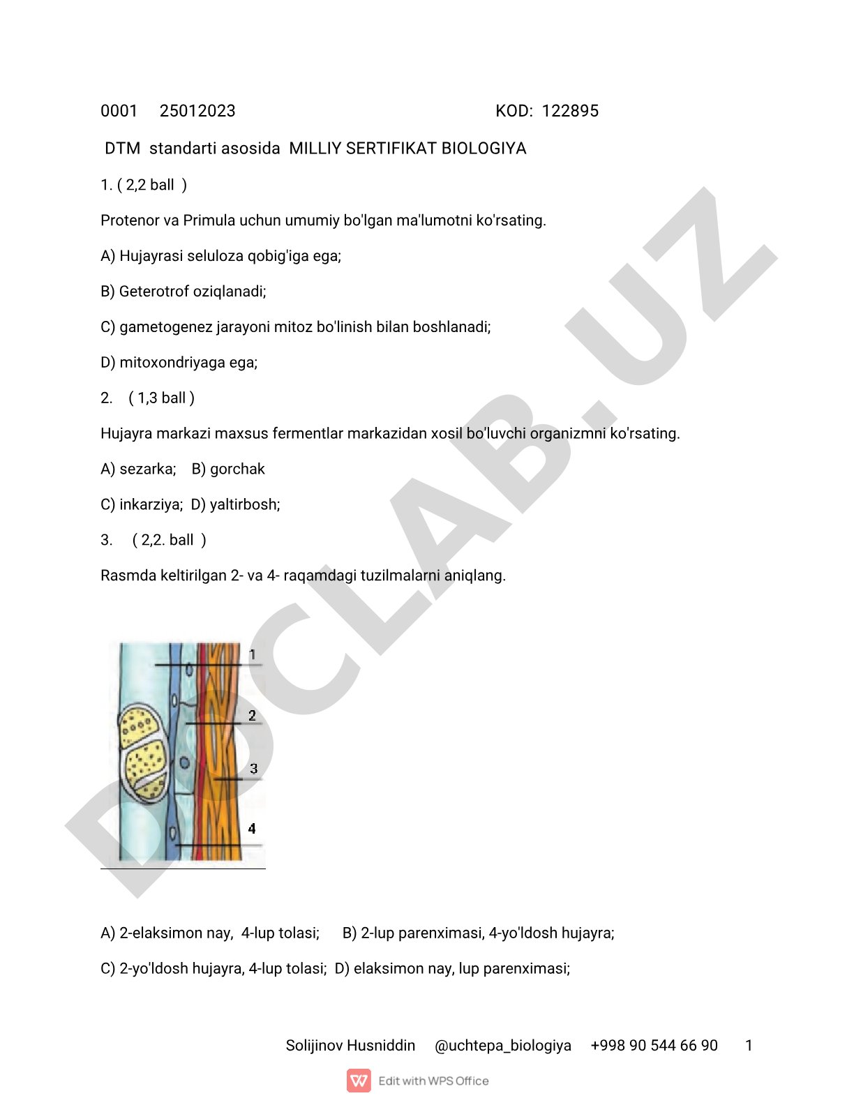 Biologiya milliy sertifikat testi