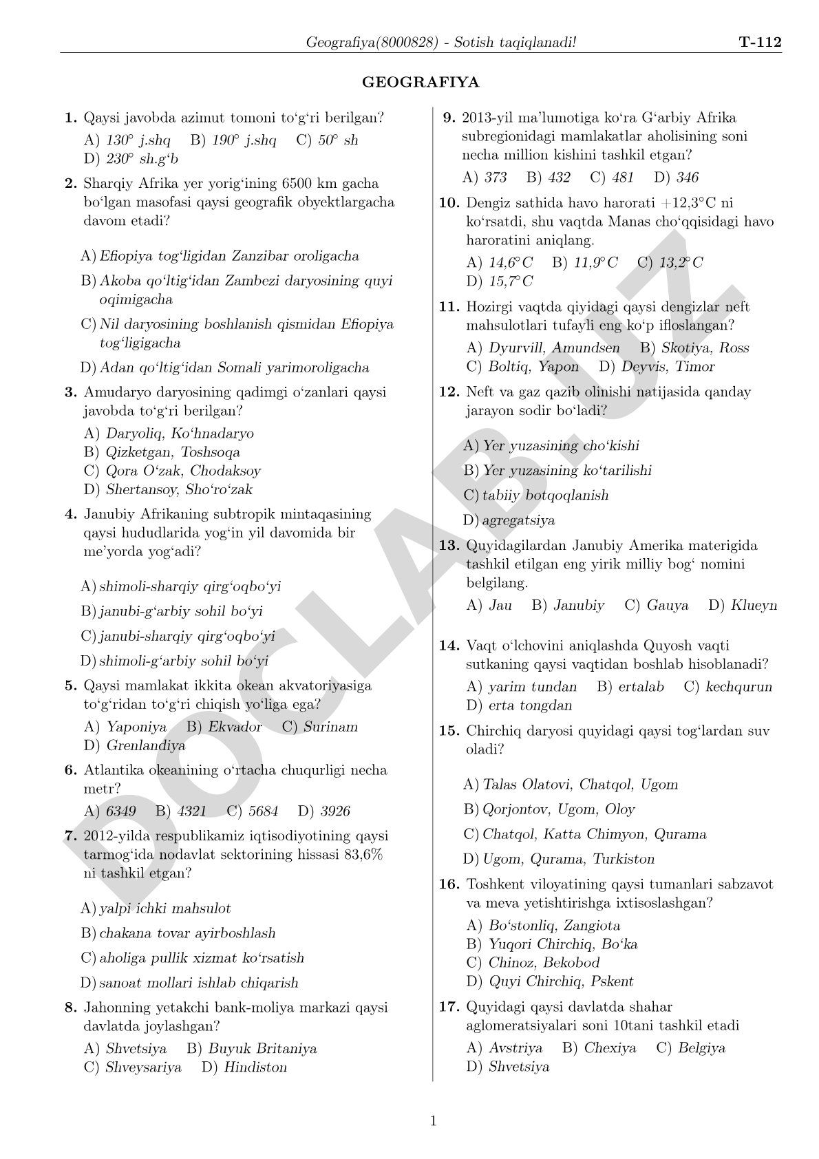 Geografiya testi (T-112)