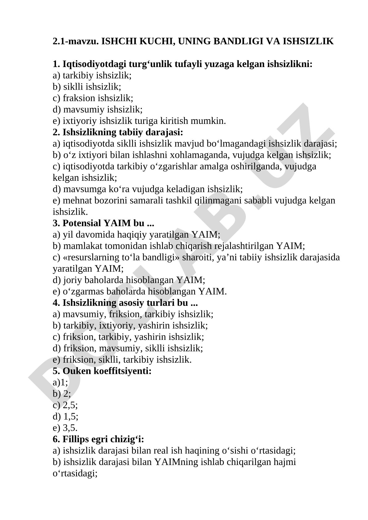 Ishchi kuchi, uning bandligi va ishsizlik