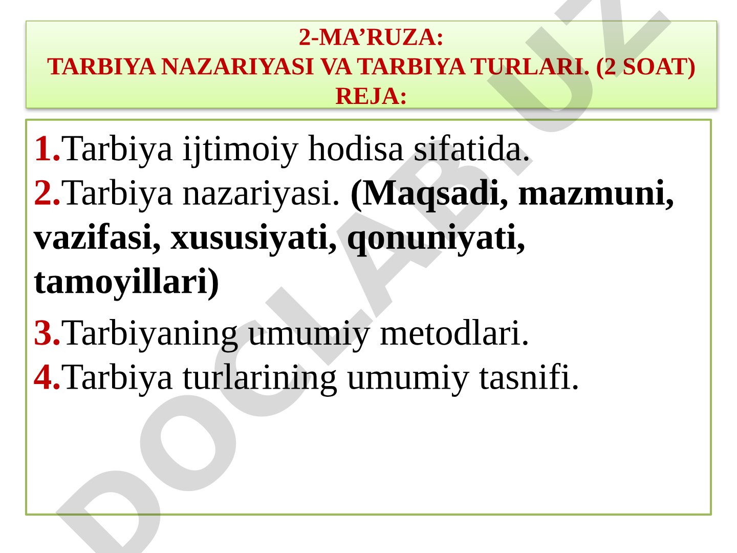 Tarbiya nazariyasi va tarbiya turlari