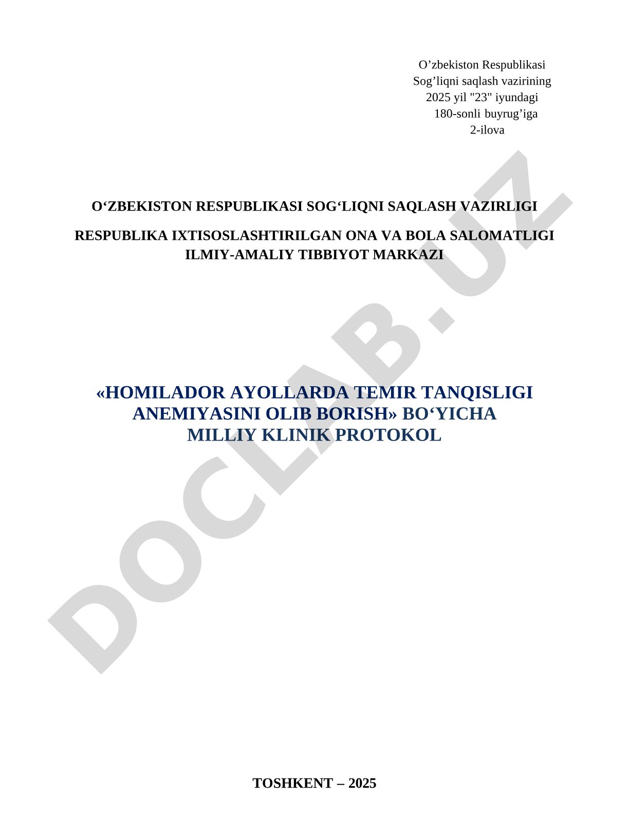 Homilador ayollarda temir tanqisligi anemiyasini olib borish