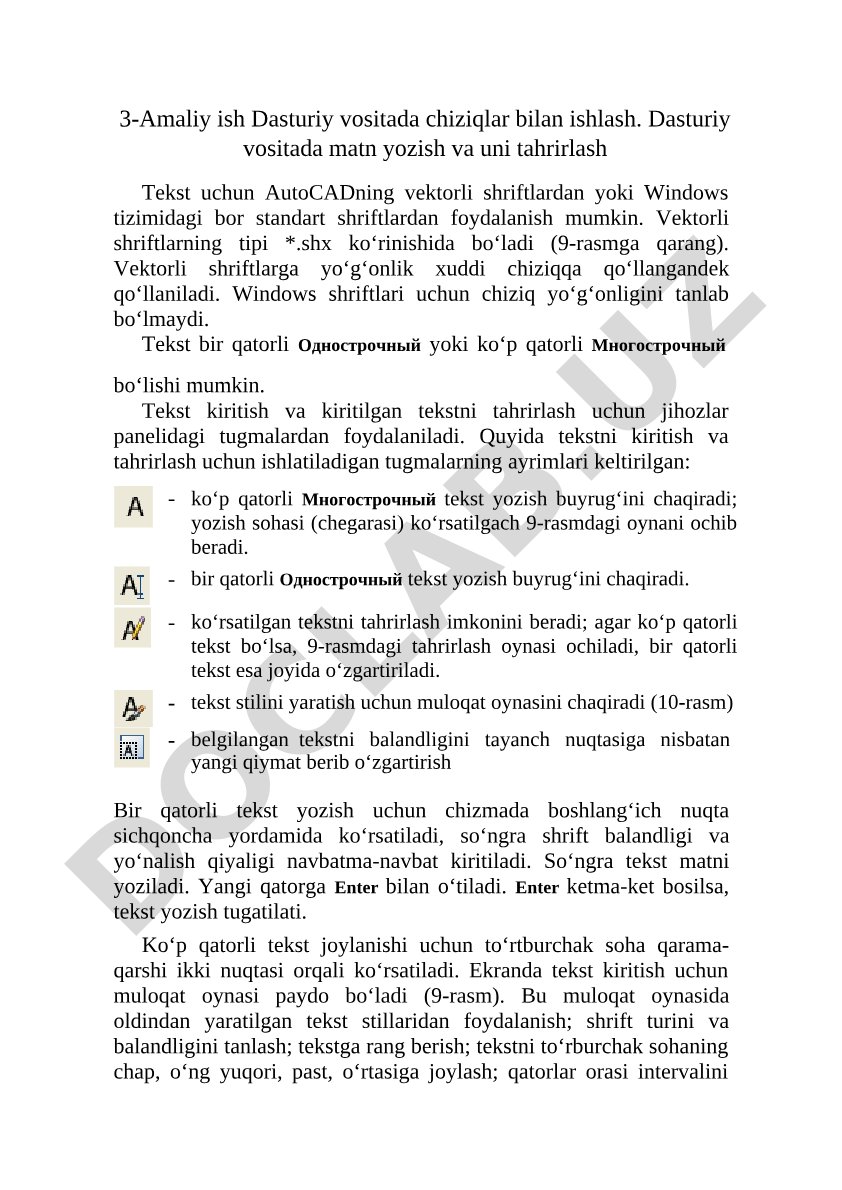 Dasturiy vositada chiziqlar bilan ishlash. Dasturiy vositada matn yozish va uni tahrirlash