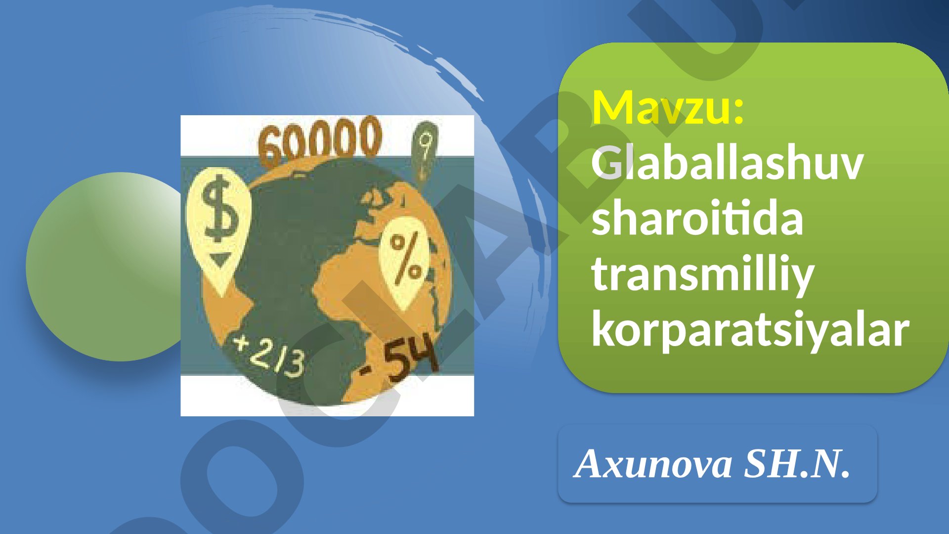 Glaballashuv sharoitida transmilliy korparatsiyalar