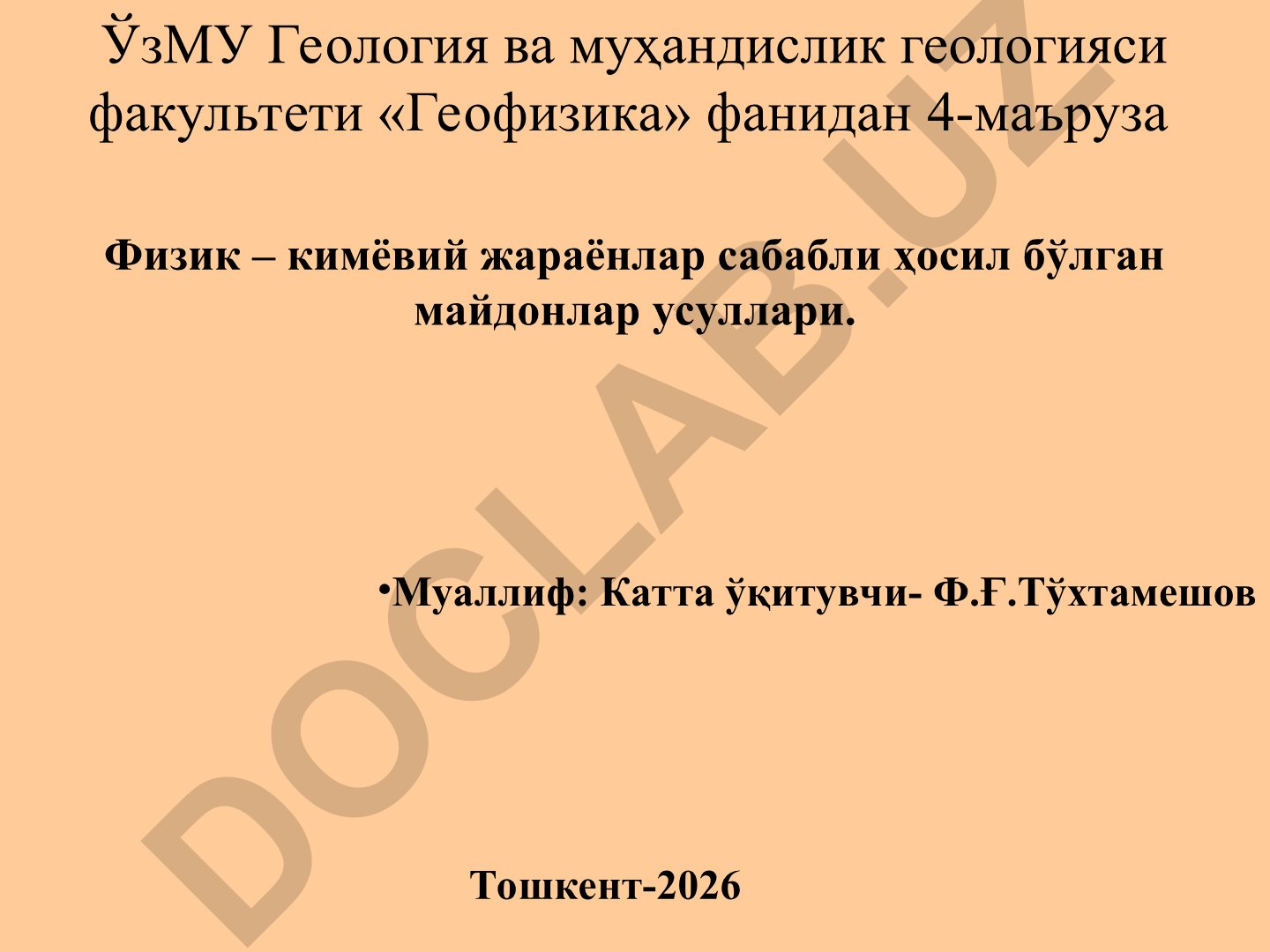 Физико-химические процессы и методы полей в геофизике