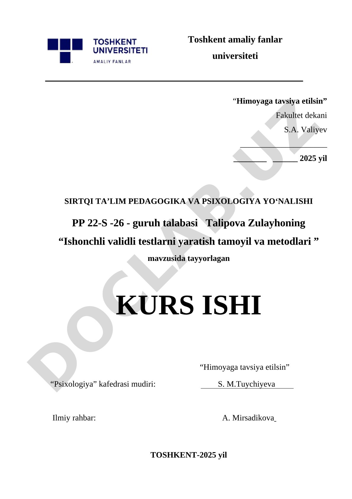 Ishonchli validli testlarni yaratish tamoyil va metodlari