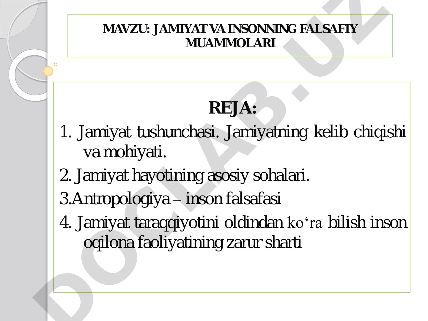 JAMIYAT VA INSONNING FALSAFIY MUAMMOLARI