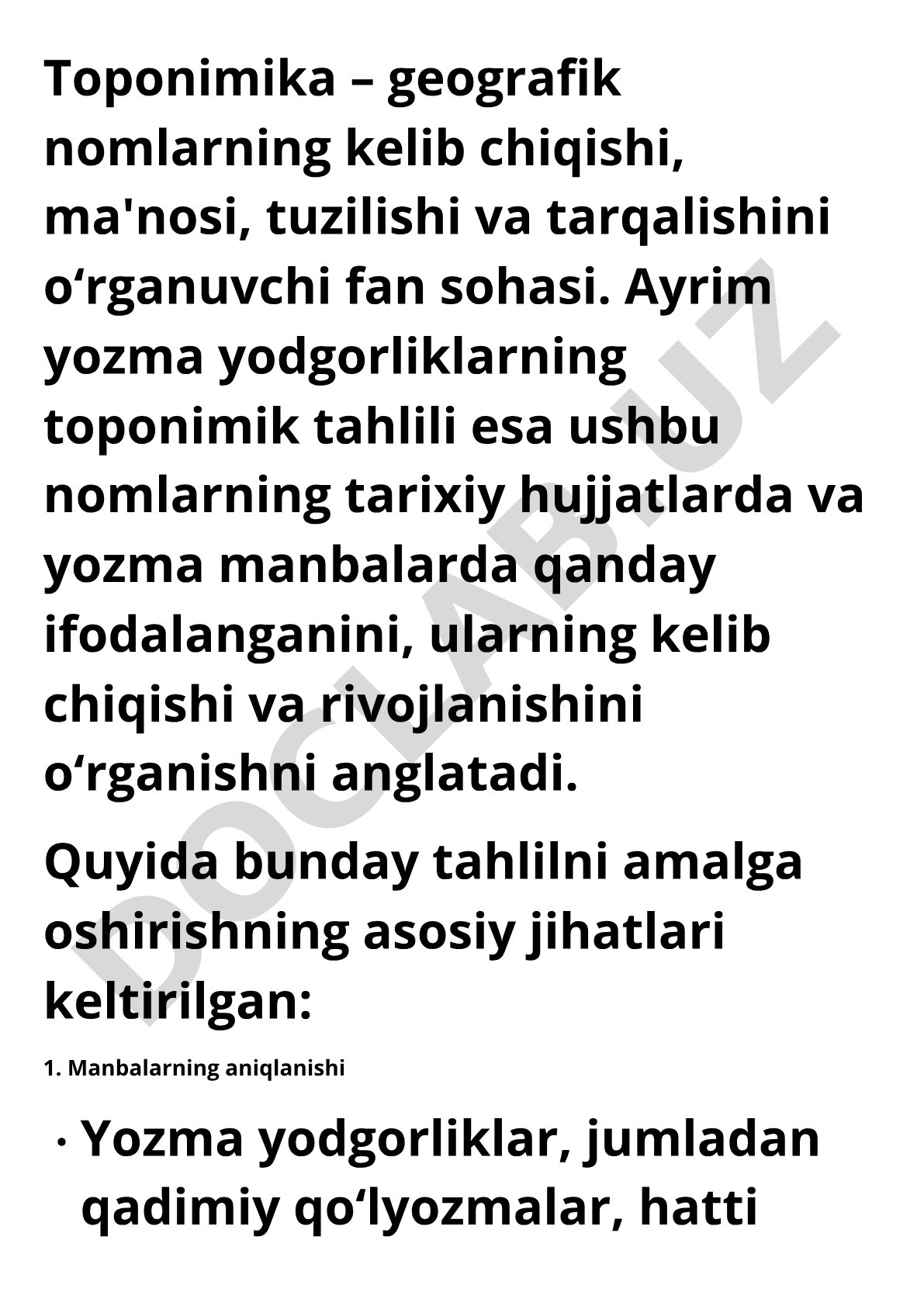 Yozma yodgorliklarning toponimik tahlili