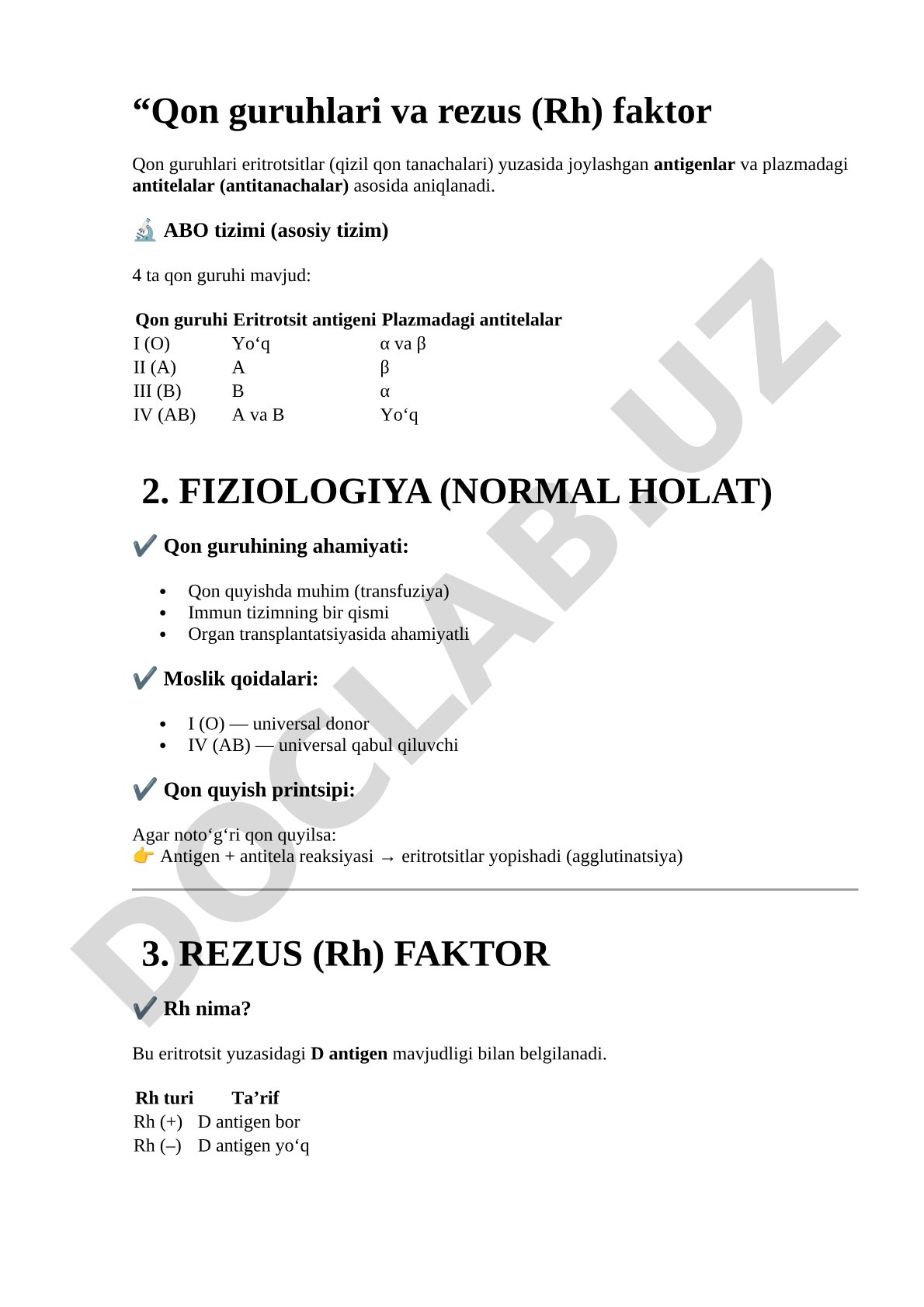 Qon guruhlari va rezus (Rh) faktor