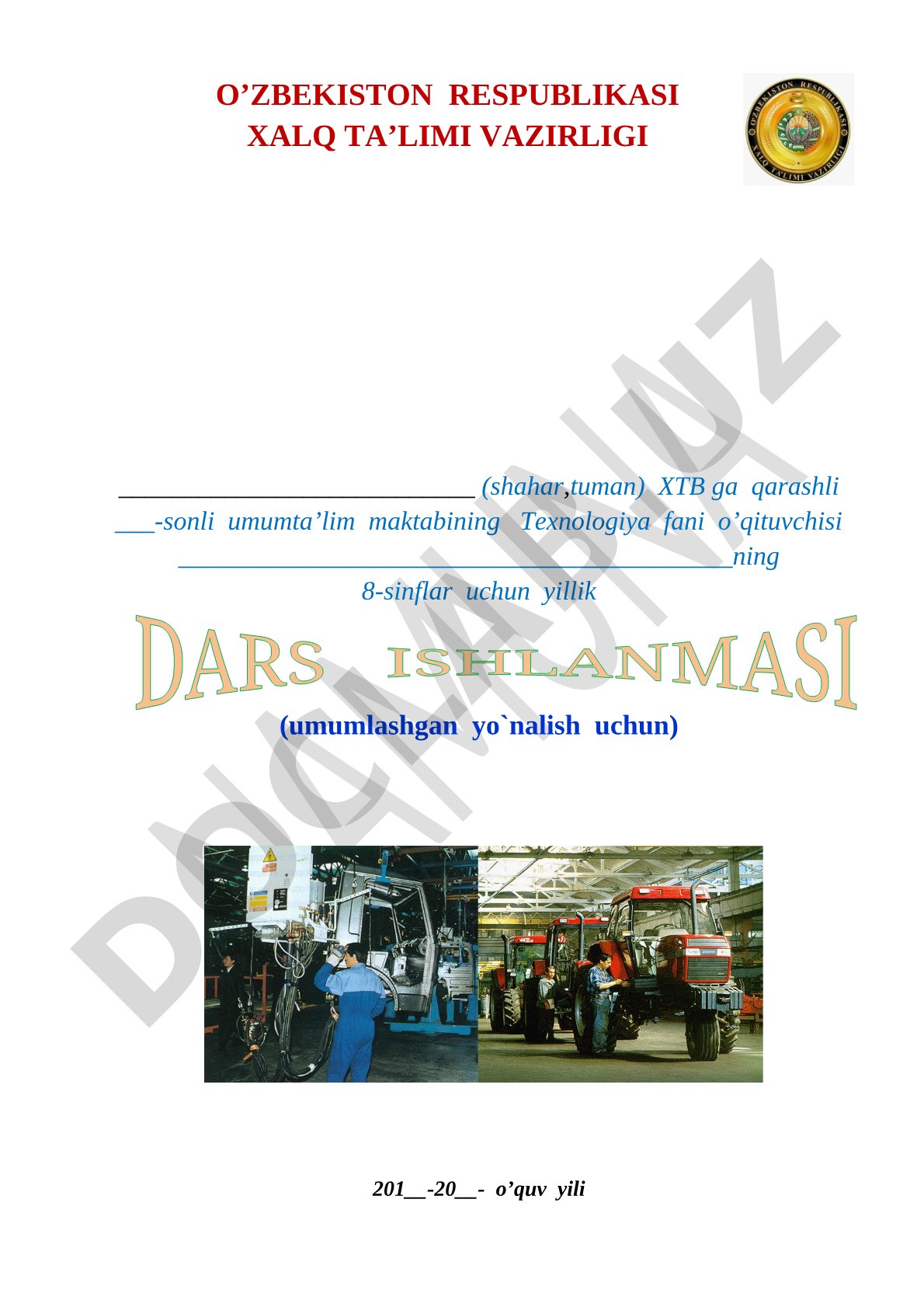 8-sinf (umumlashgan yo`nalish uchun) Taqvim - mavzu reja