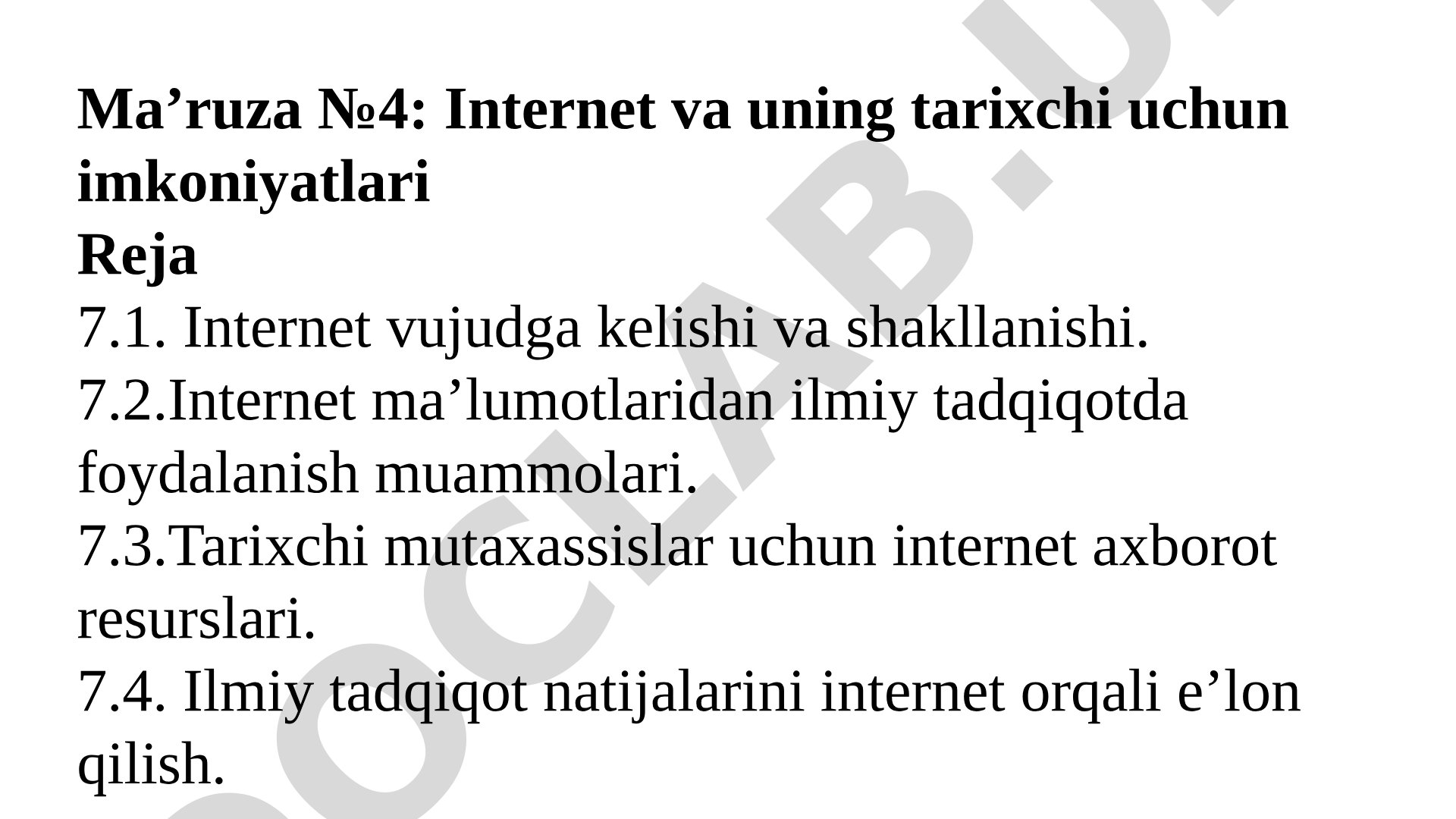 Internet va uning tarixchi uchun imkoniyatlari