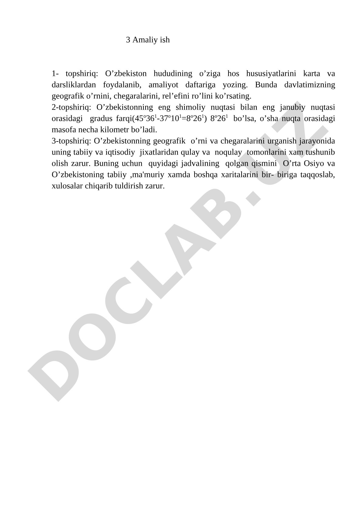 O‘zbekiston hududining geografik o‘rni va chegaralari