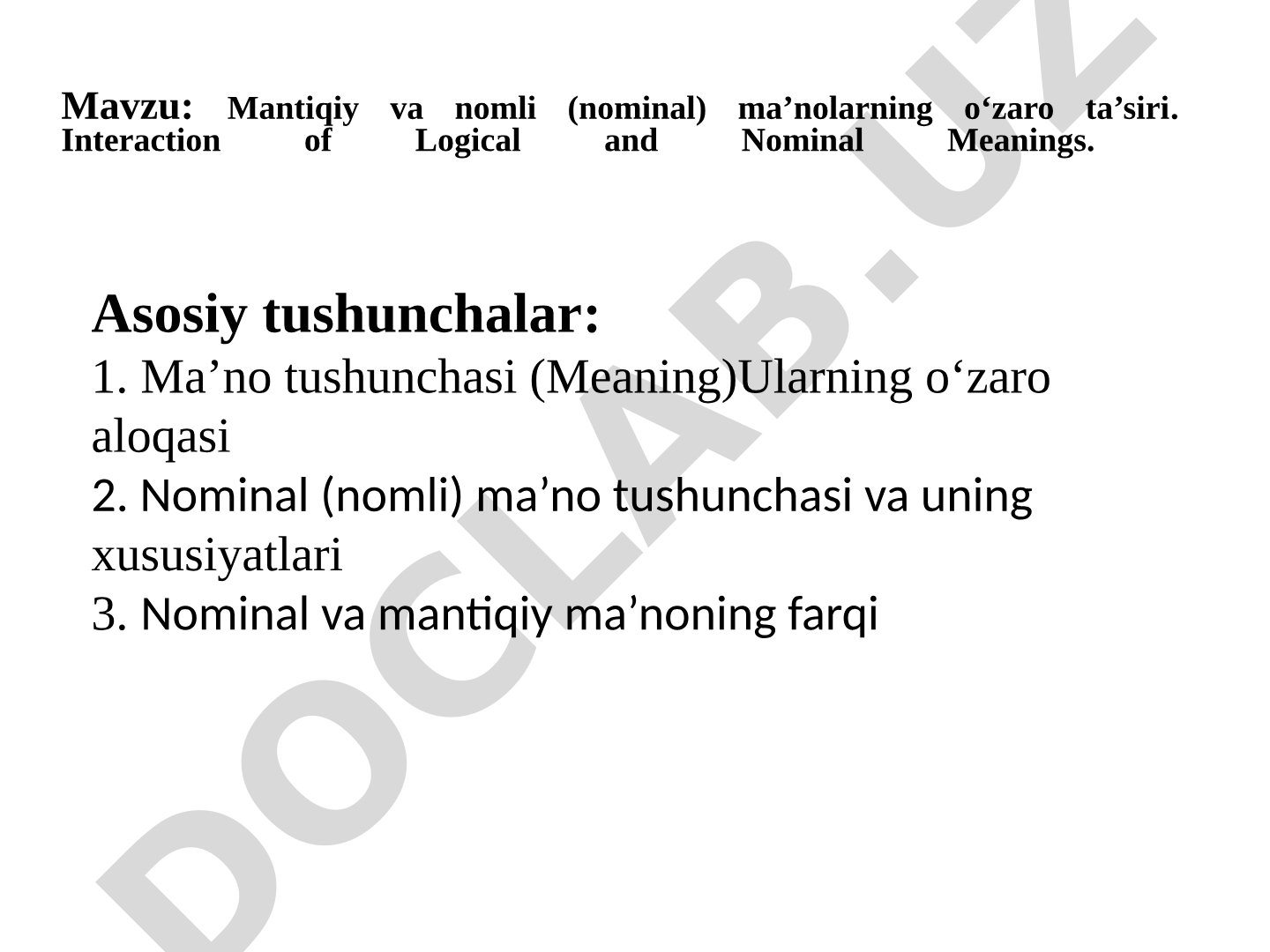 Mantiqiy va nomli (nominal) ma’nolarning o‘zaro ta’siri