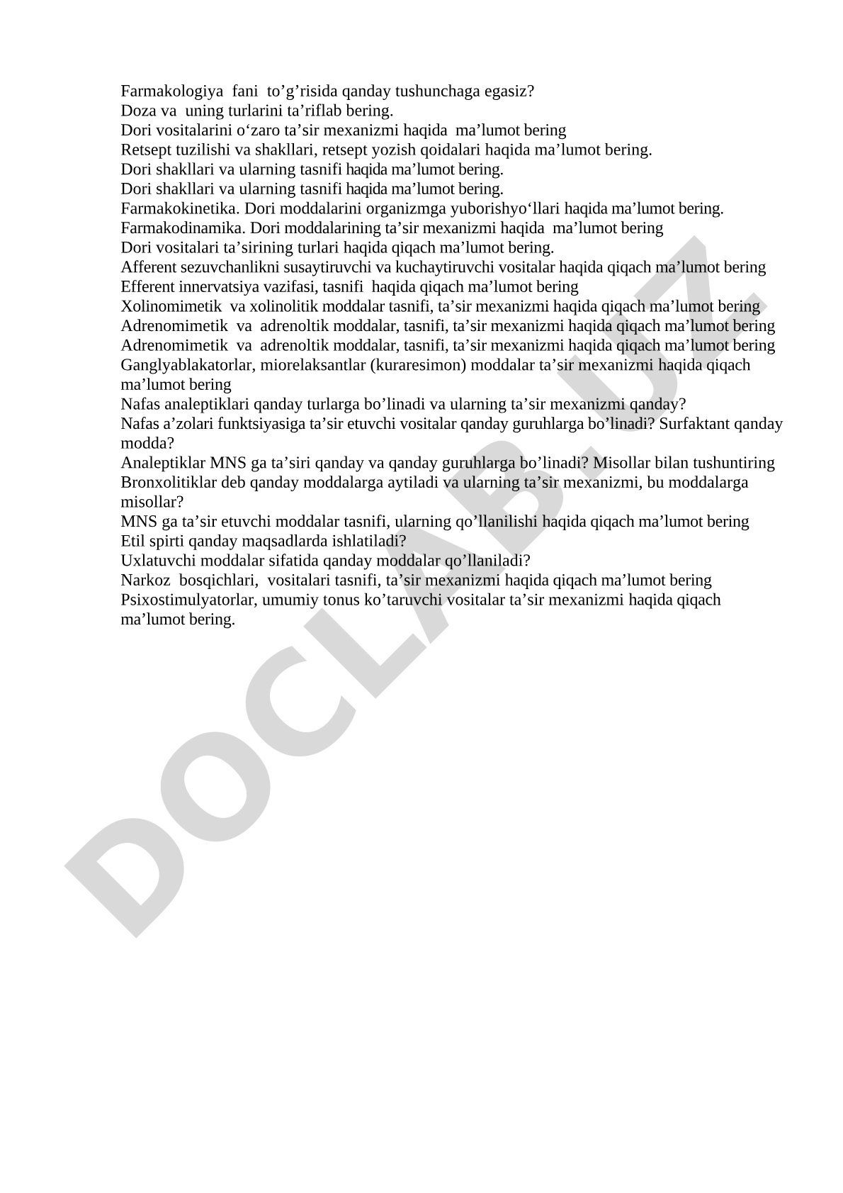 Farmakologiya, doza, retsept, dori shakllari, farmakokinetika va farmakodinamika bo'yicha