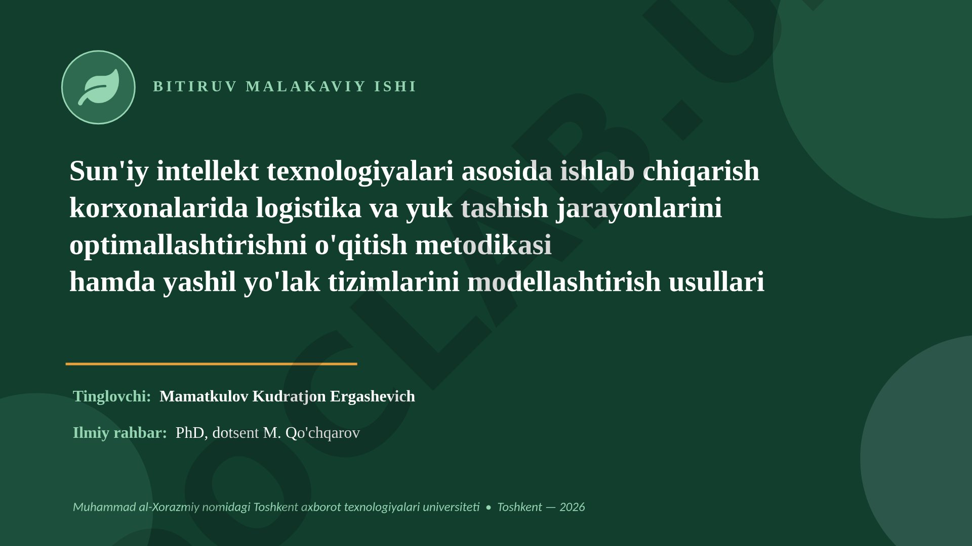Sun'iy intellekt texnologiyalari asosida ishlab chiqarish korxonalarida logistika va yuk tashish jarayonlarini optimallashtirishni o'qitish metodikasi