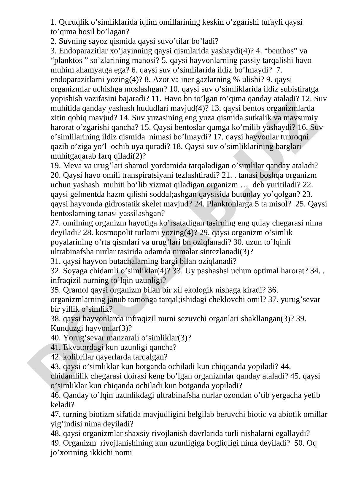 Organizmlarning yashash muhitlari va moslashuvi