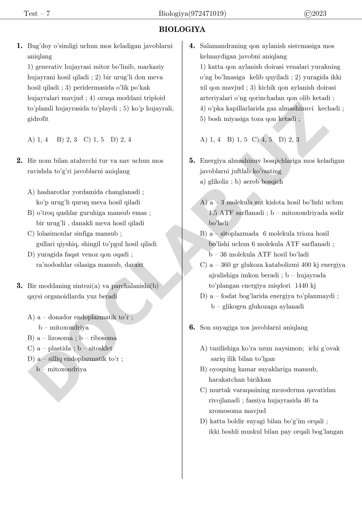 Biologiya test 7