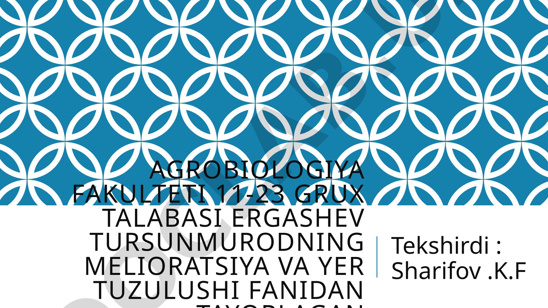O’zbekiston Respublikasi qishloq xujaligida islohotlarnin chuqurlashtirish borasidagi qonun va qarorlarni o’rganish va ishlab chiqarishda qullash