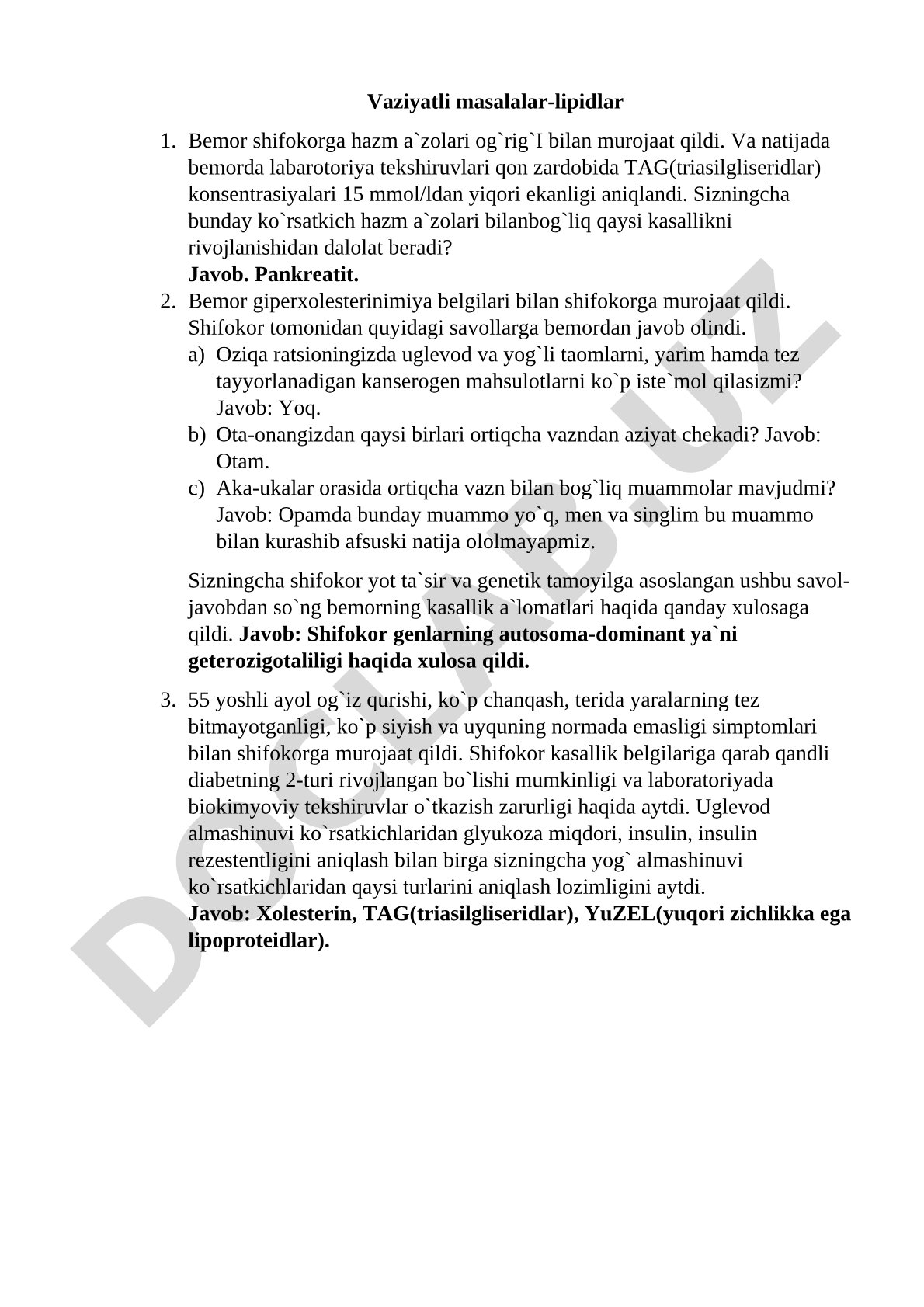 Vaziyatli masalalar - lipidlar