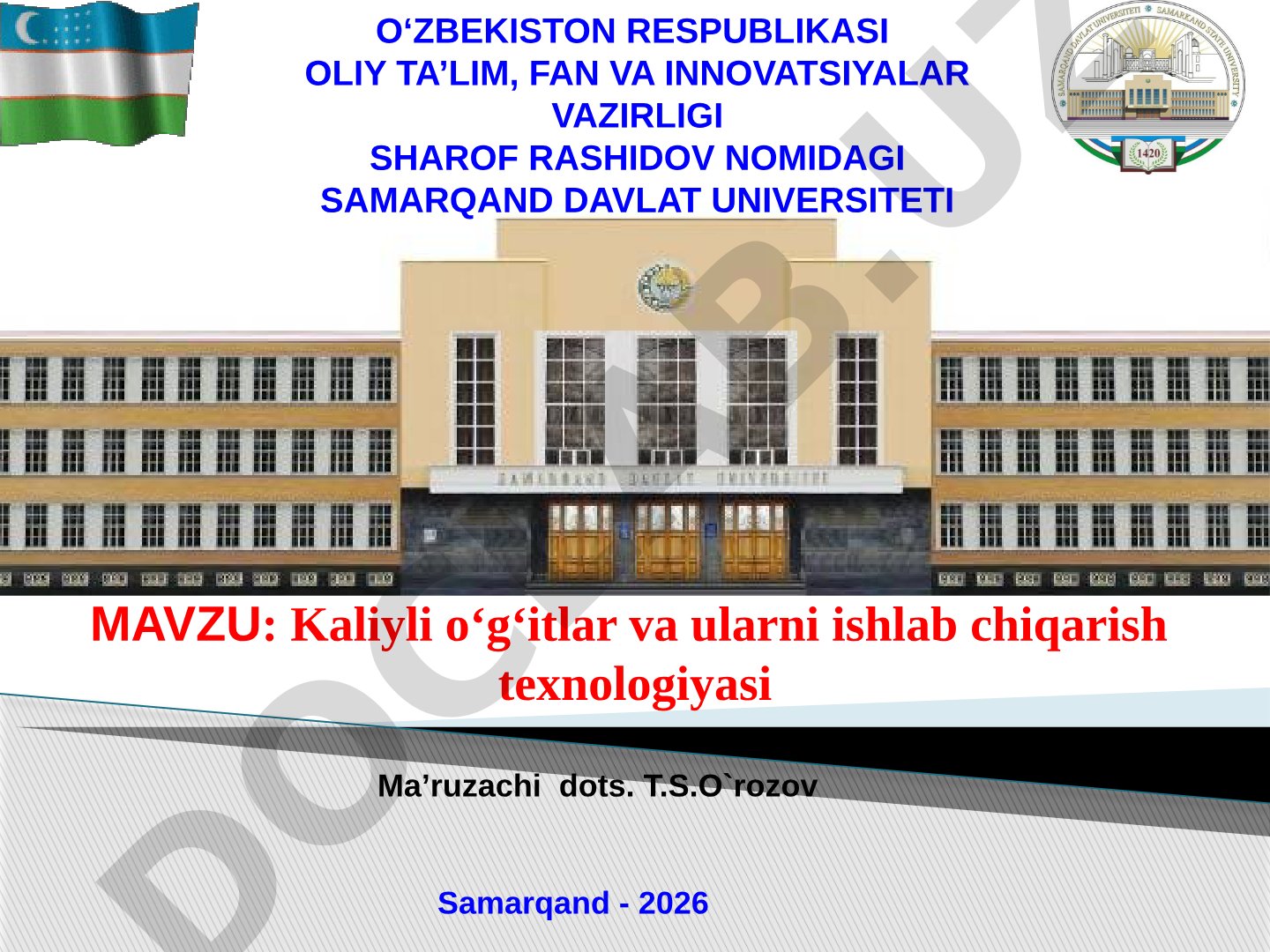 Kaliyli o‘g‘itlar va ularni ishlab chiqarish texnologiyasi