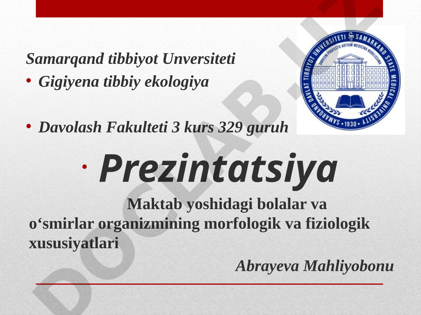Maktab yoshidagi bolalar va o‘smirlar organizmining morfologik va fiziologik xususiyatlari
