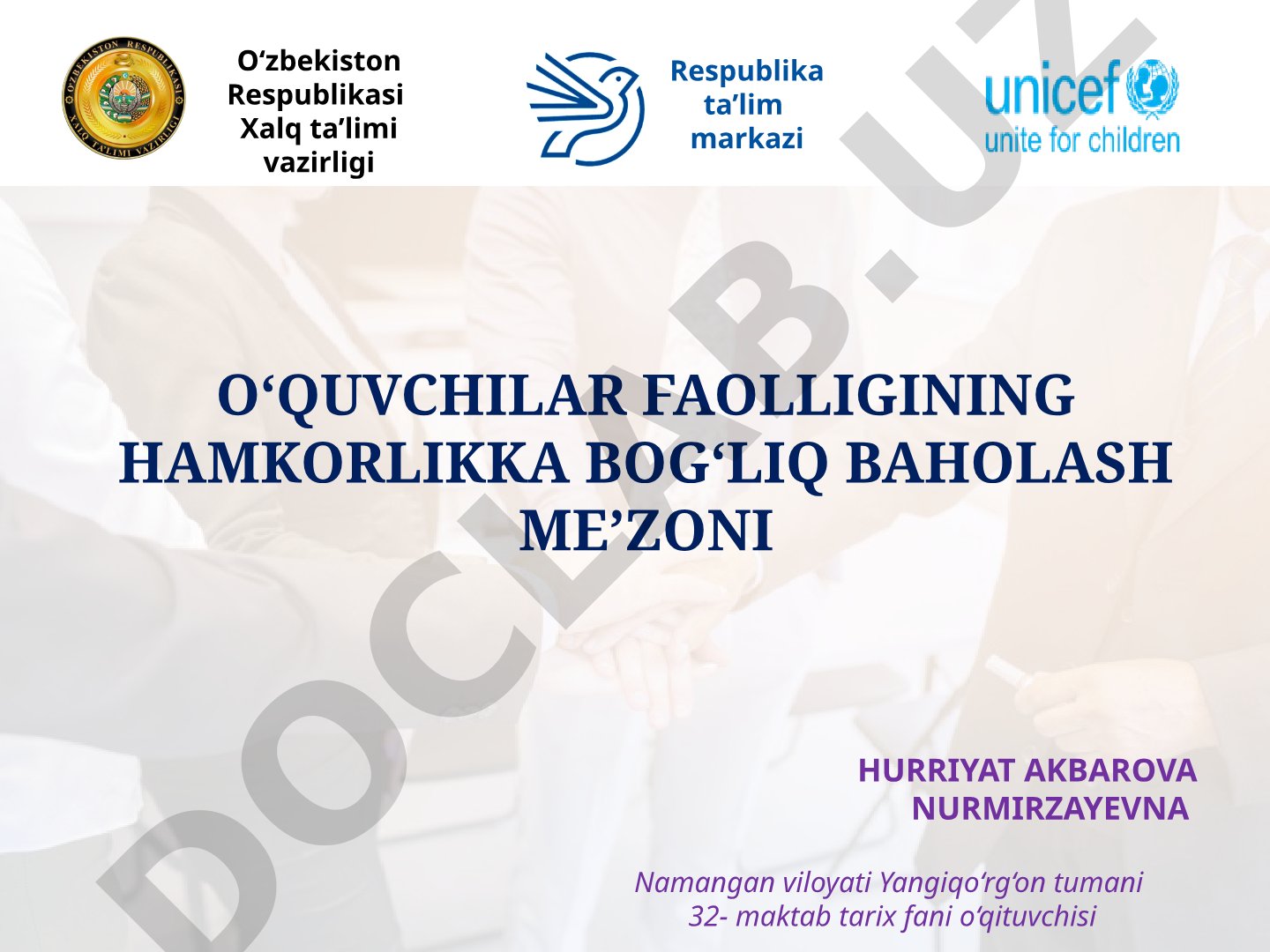 O'quvchilar faolligining hamkorlikka bog'liq baholash me'zoni