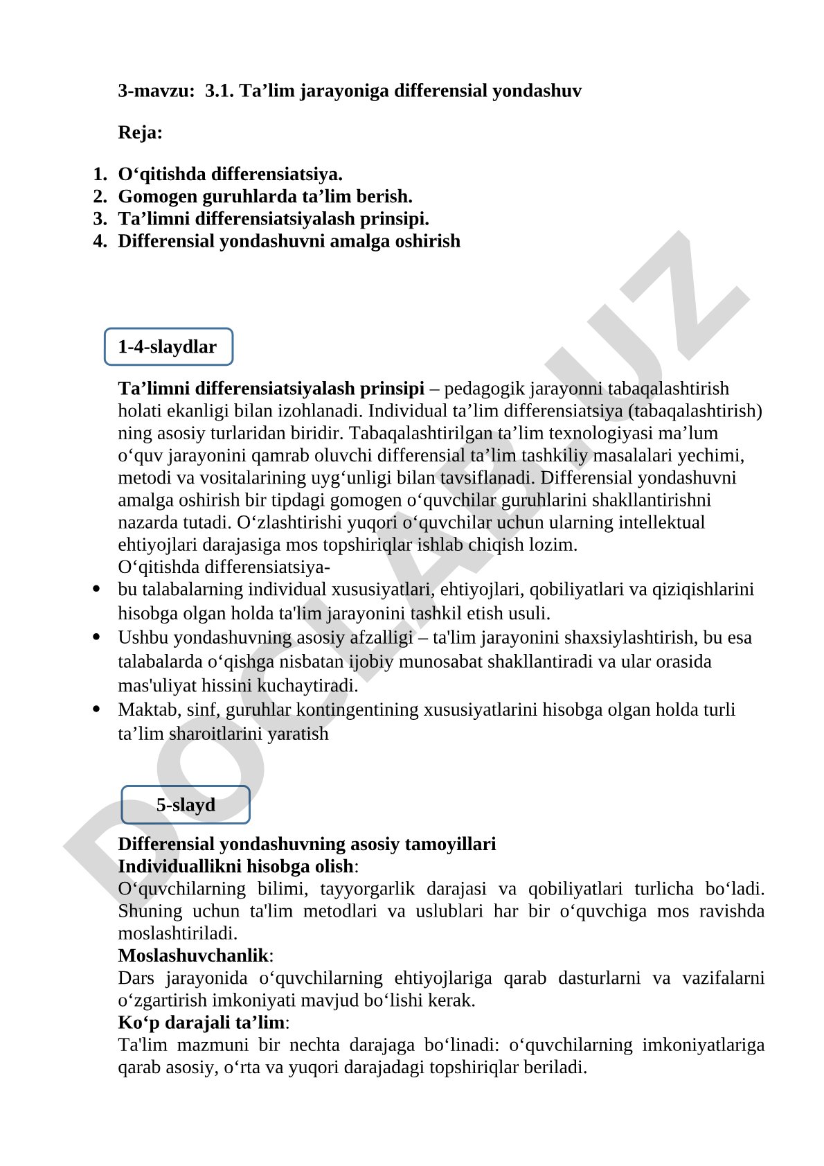 Ta’lim jarayoniga differensial yondashuv