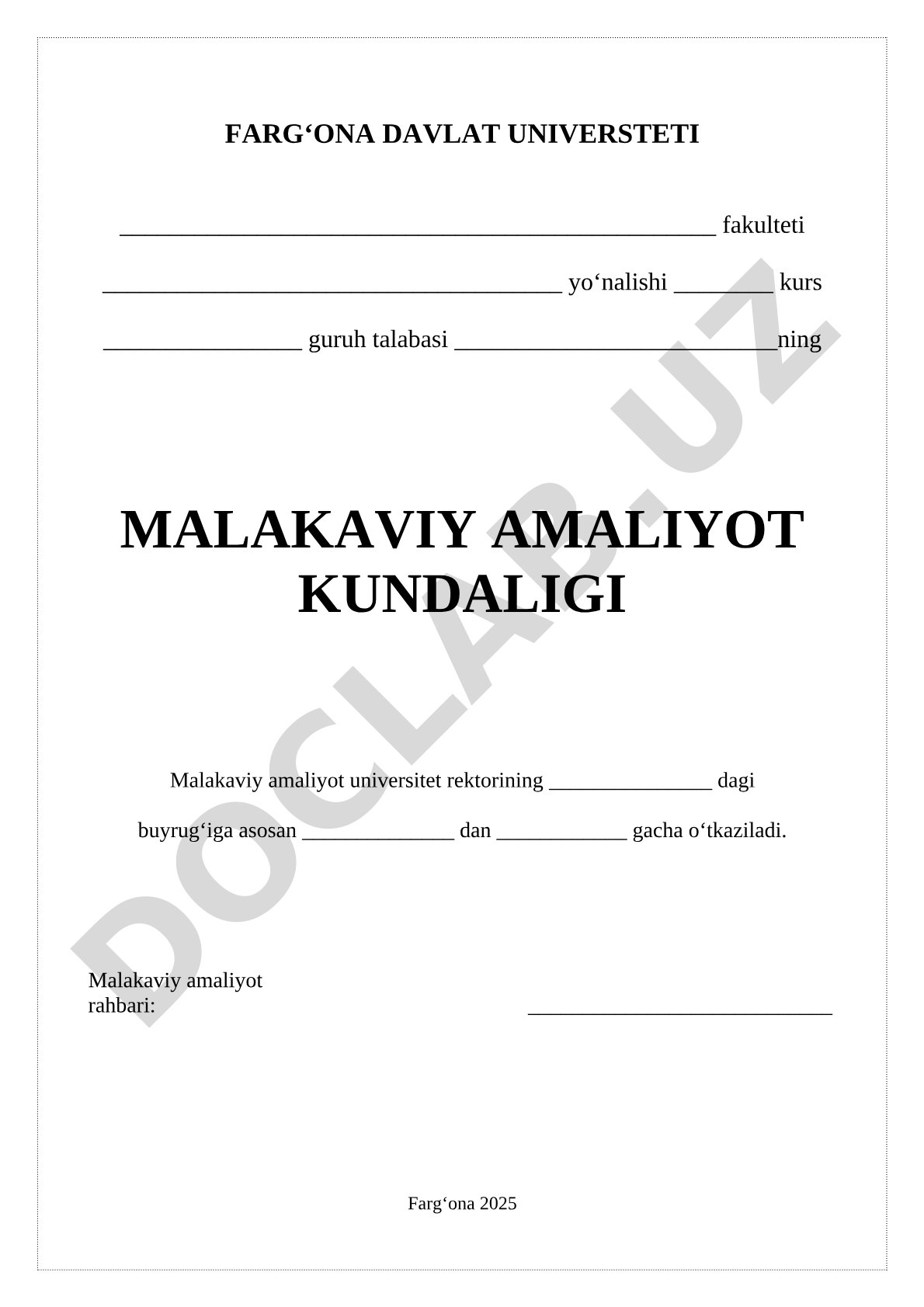 Malakaviy amaliyot kundaligi