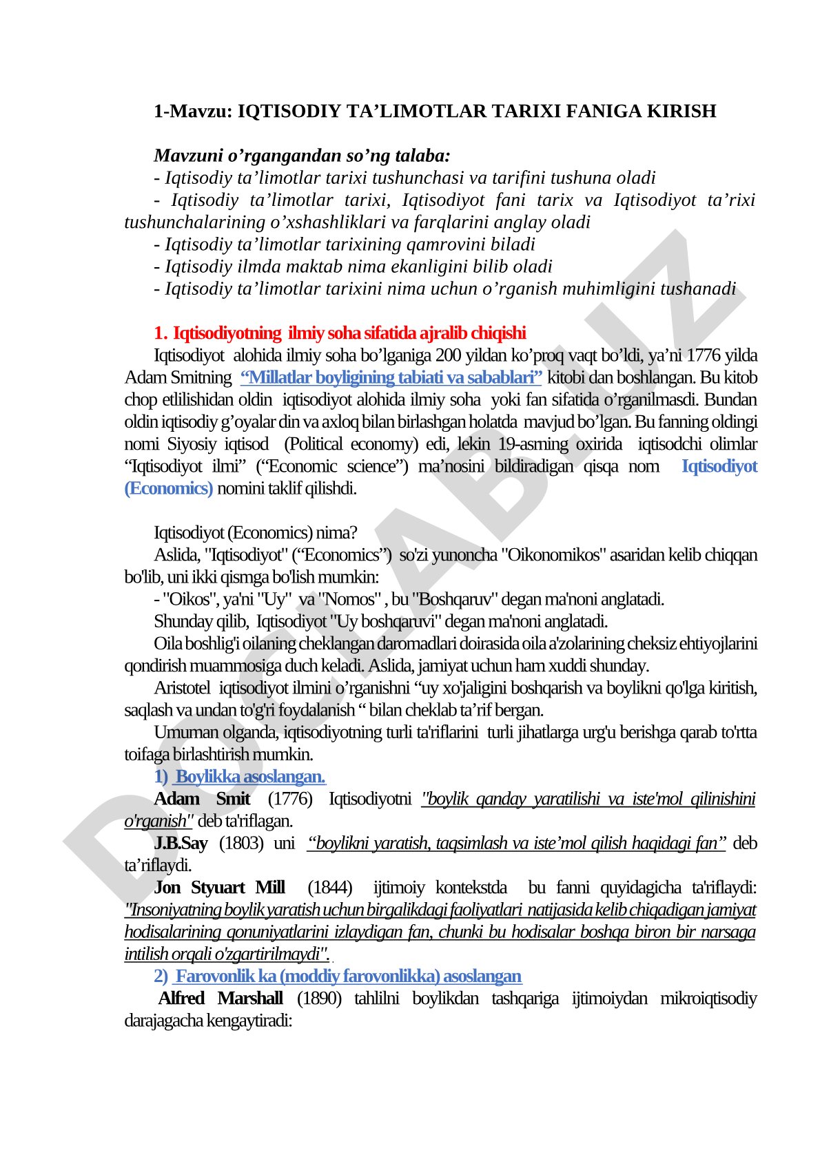 Iqtisodiy ta’limotlar tarixi faniga kirish