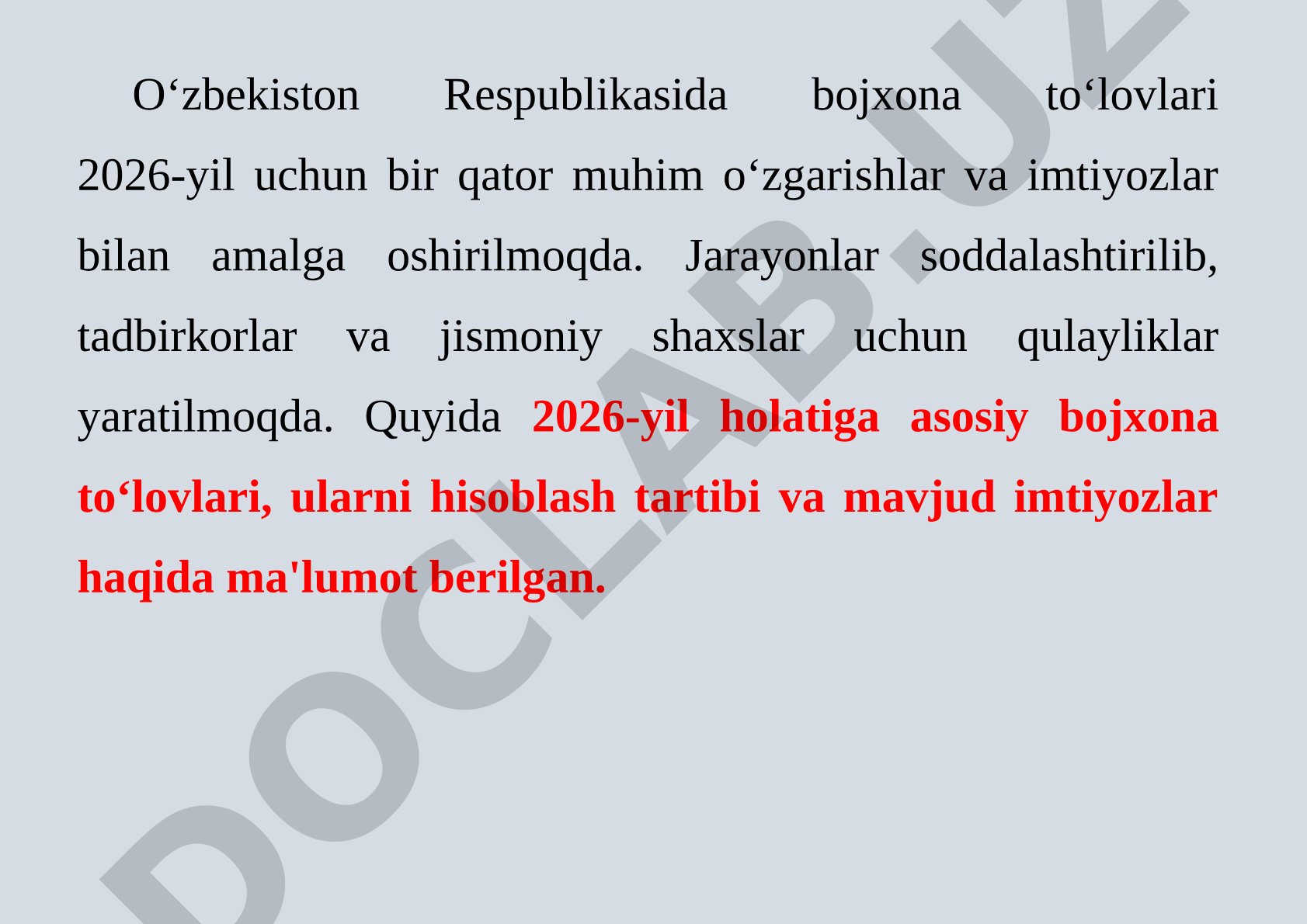 O‘zbekiston Respublikasida bojxona to‘lovlari 2026-yil