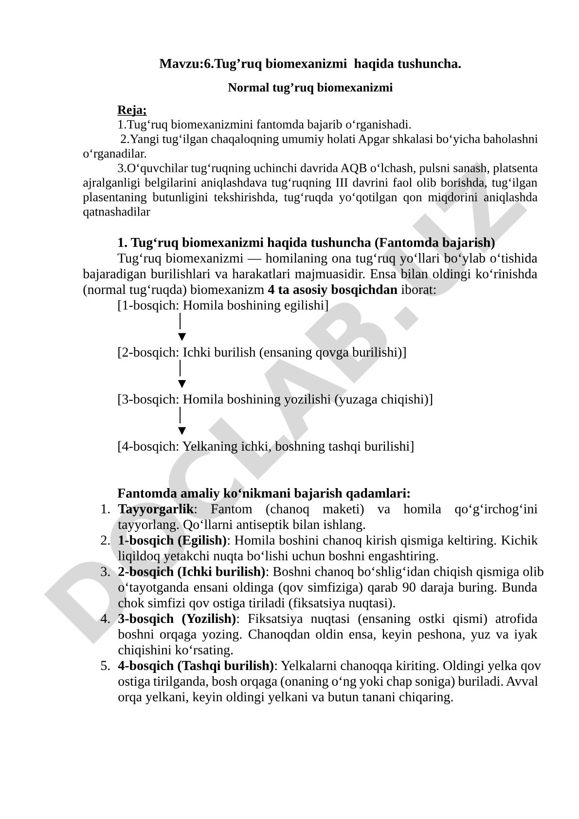 Tug'ruq biomexanizmi haqida tushuncha. Normal tug'ruq biomexanizmi