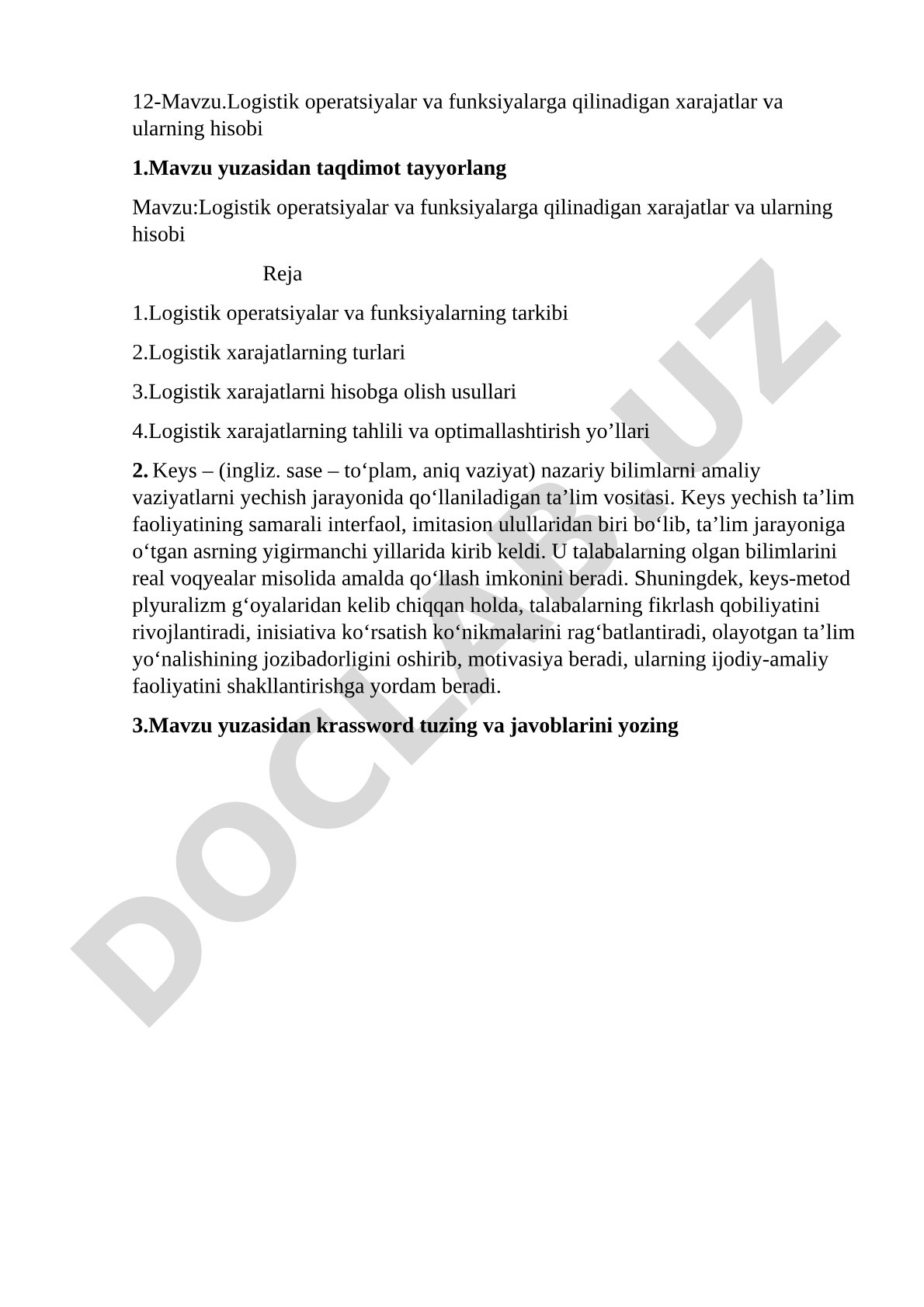 Logistik operatsiyalar va funksiyalarga qilinadigan xarajatlar va ularning hisobi