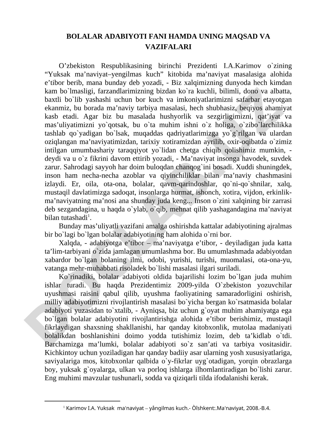 Bolalar adabiyoti fani hamda uning maqsad va vazifalari