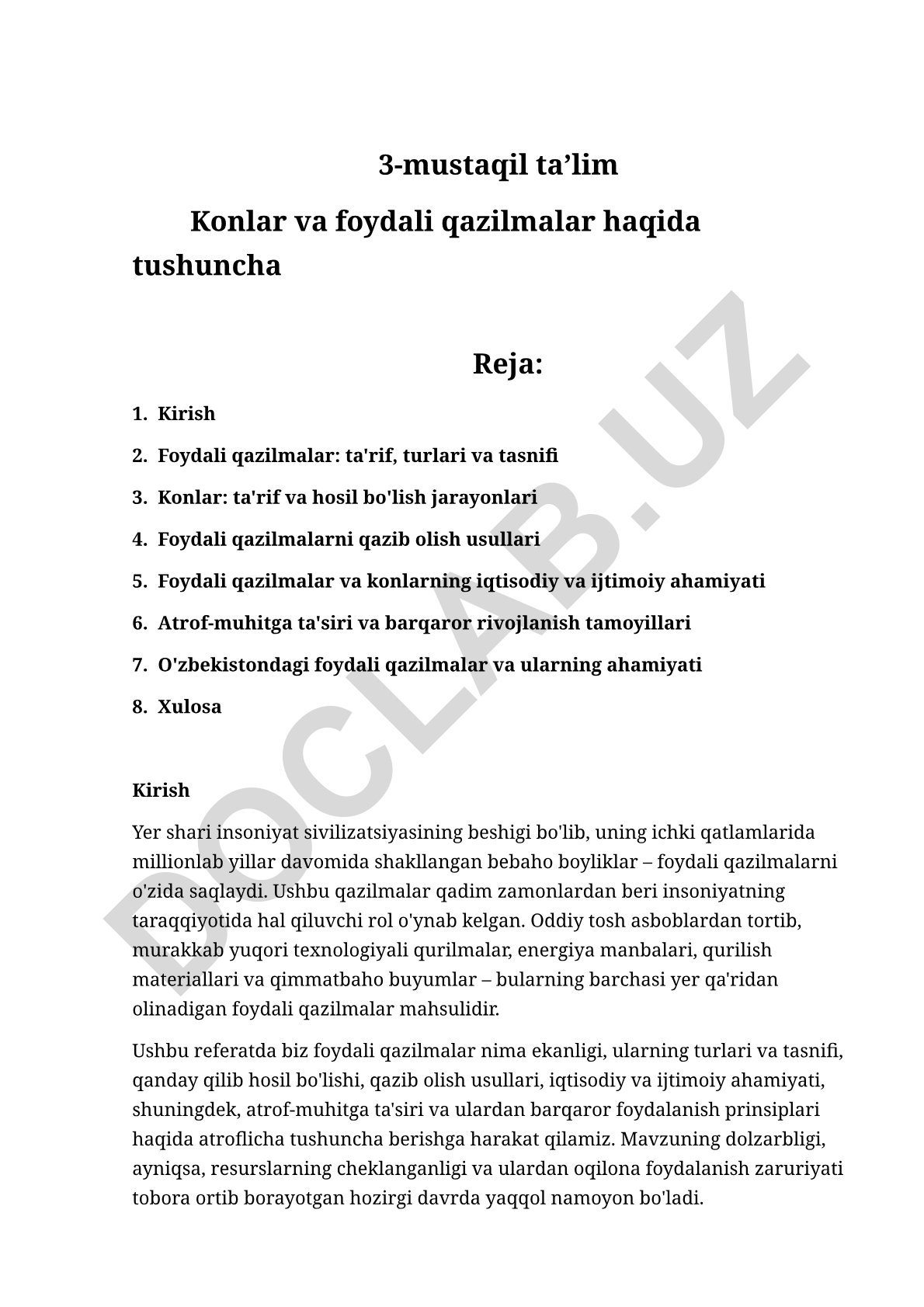 Foydali qazilmalar va konlar haqida tushuncha