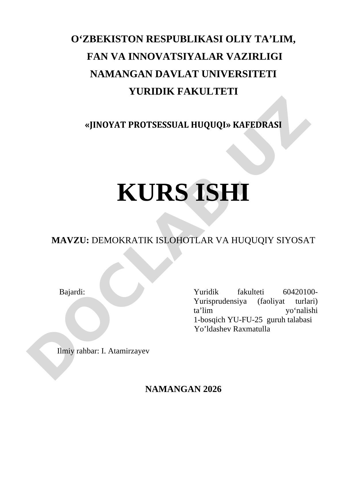 Demokratik islohotlar va huquqiy siyosat