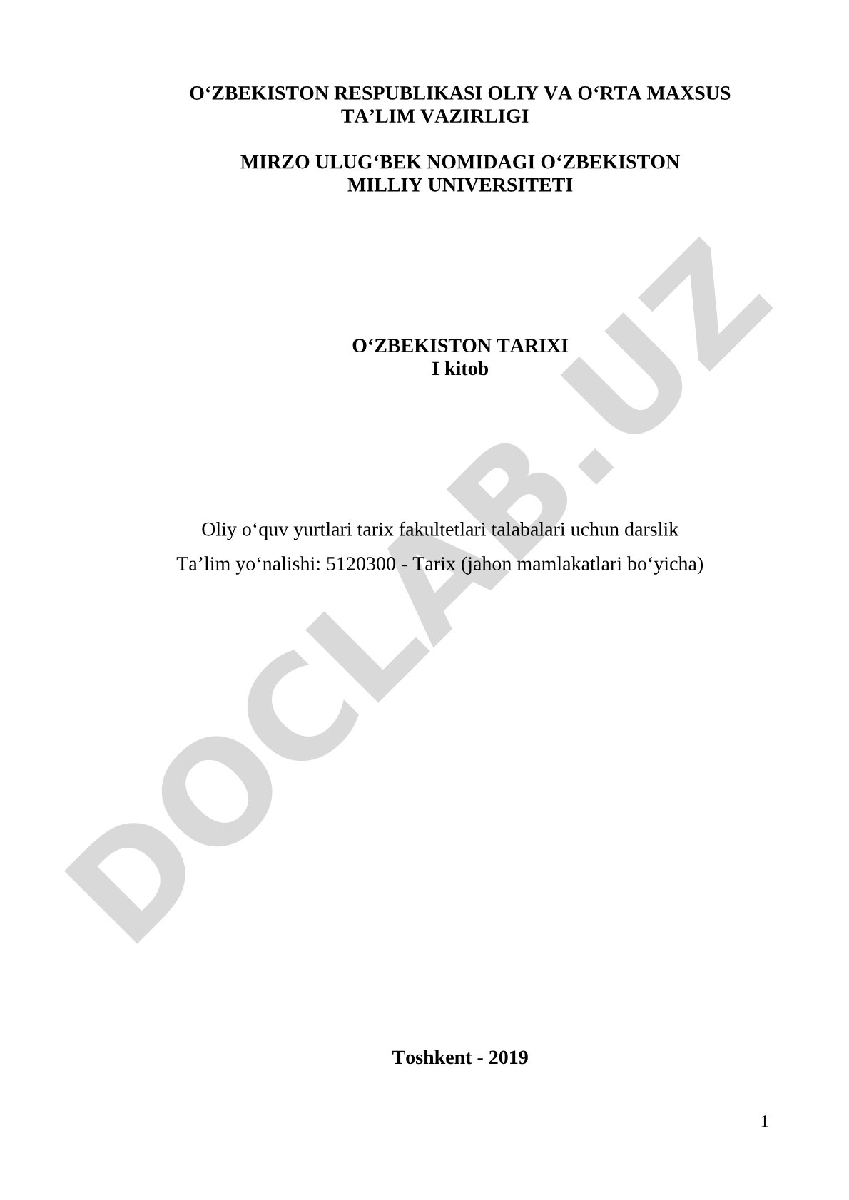 O‘zbekiston tarixi I kitob