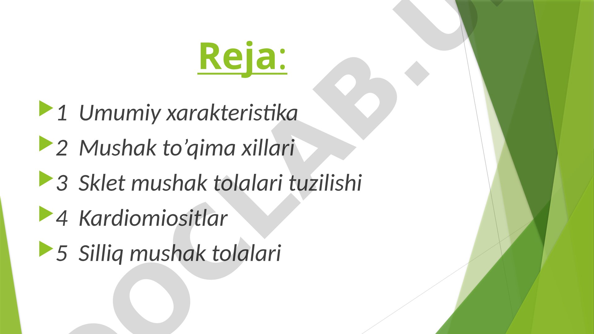 Mushak to'qimasi tuzilishi va qisqarish mexanizmi