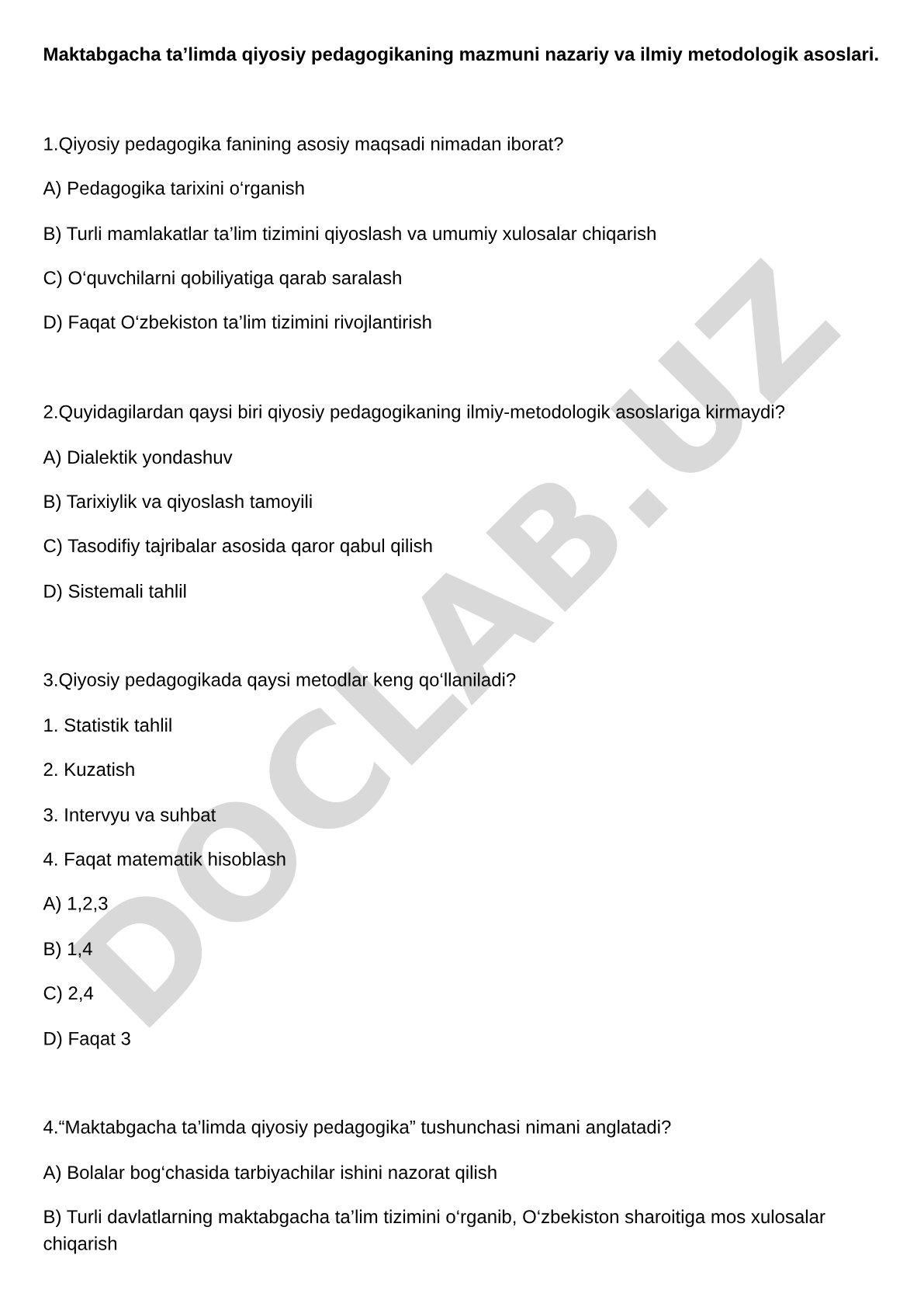 Maktabgacha taʼlimda qiyosiy pedagogikaning nazariy va ilmiy-metodologik asoslari